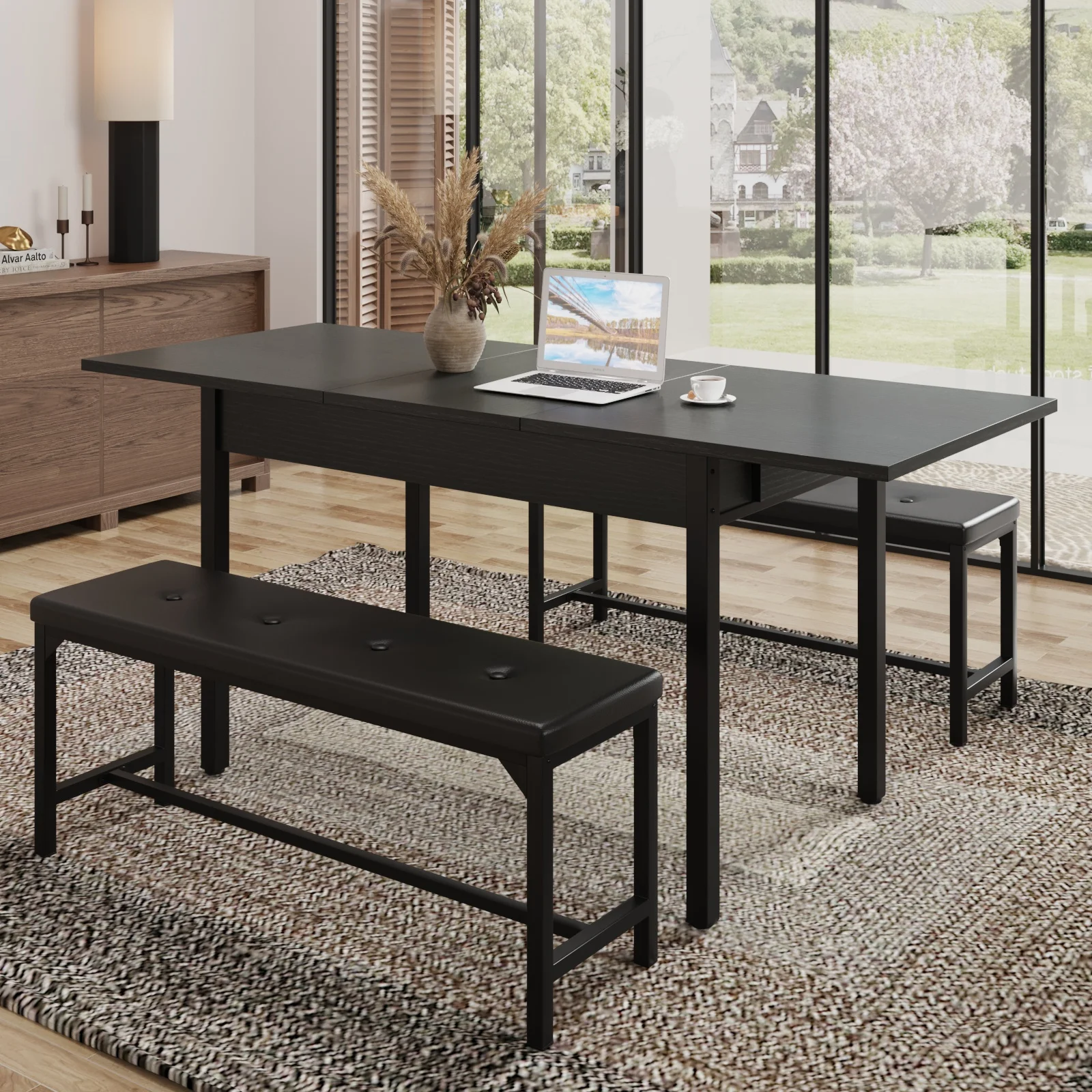 FiveWillowise 3-Piece Dining Table Set for 4-8, Kitchen Table Set with Metal Frame & Wooden Board .63