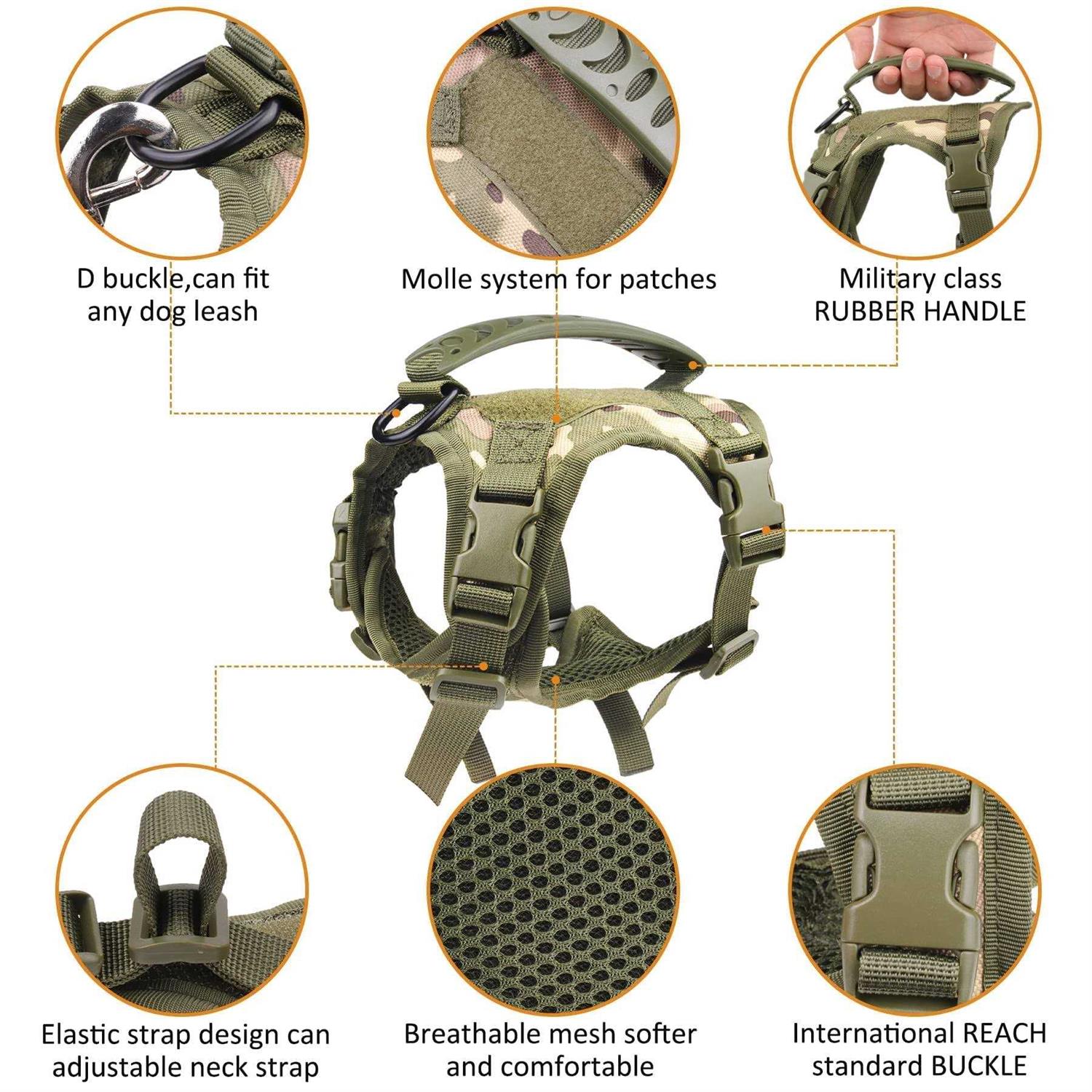 Annchwool Tactical Dog Harness for Small Dogs with Handle, Military Service Dog Vest and Leash Set for Outdoor Training Walking Hiking