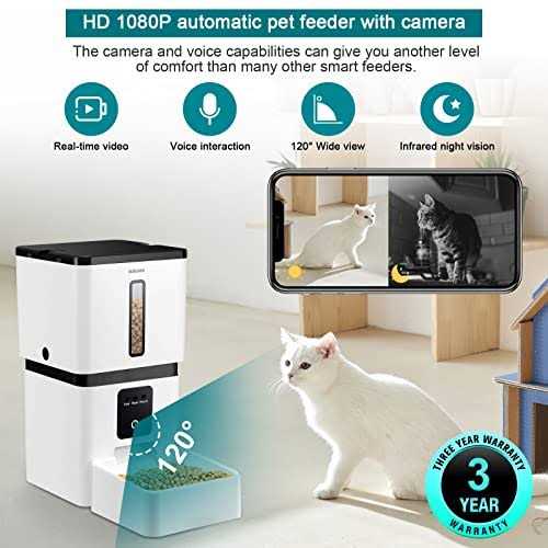 DoHonest Automatic Dog Feeder with Camera 5G WiFi Easy Setup 8L Motion Detection Smart Cat Food Dispenser 1080P HD Video Recording 2-Way Audio