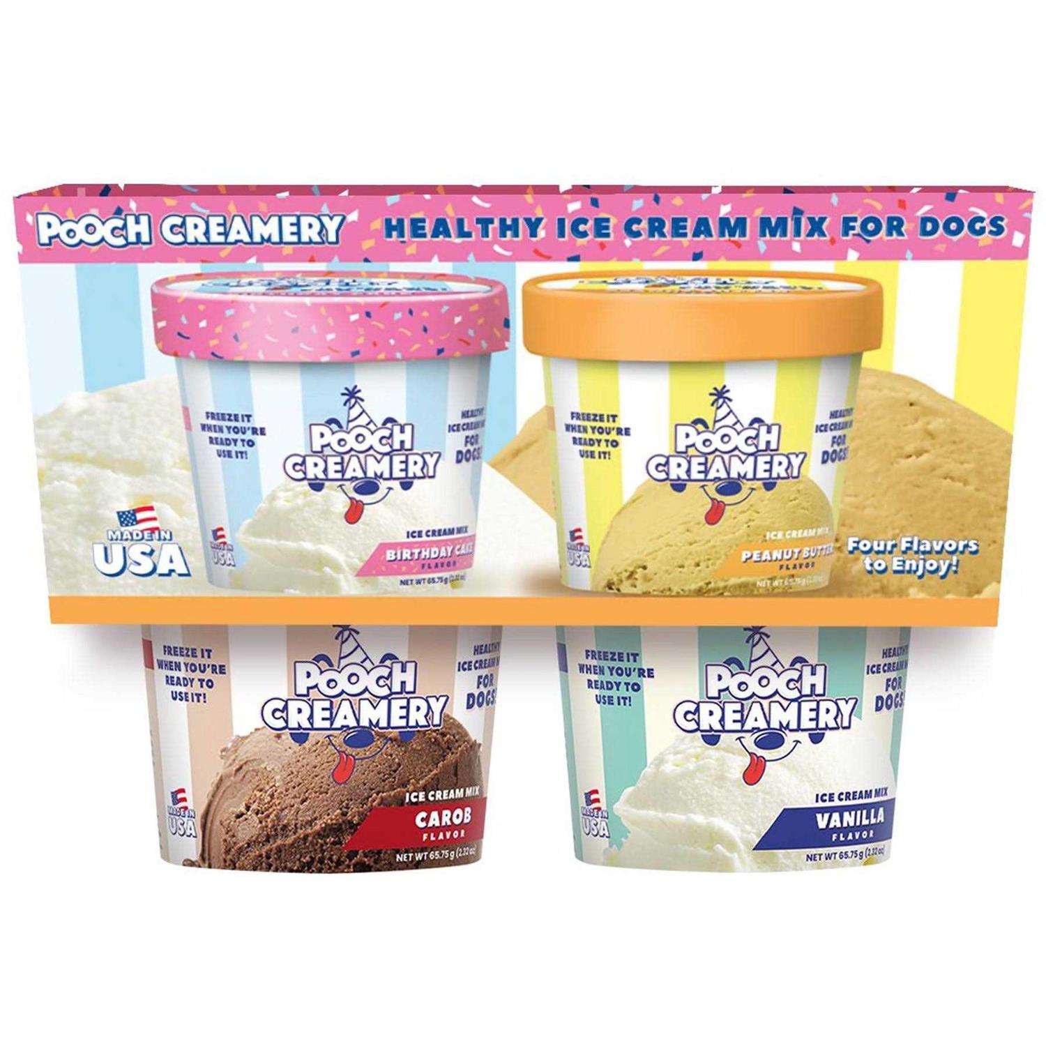 Pooch Creamery Peanut Butter Birthday Cake vanilla carob flavor Ice Cream Mix Dog Treats