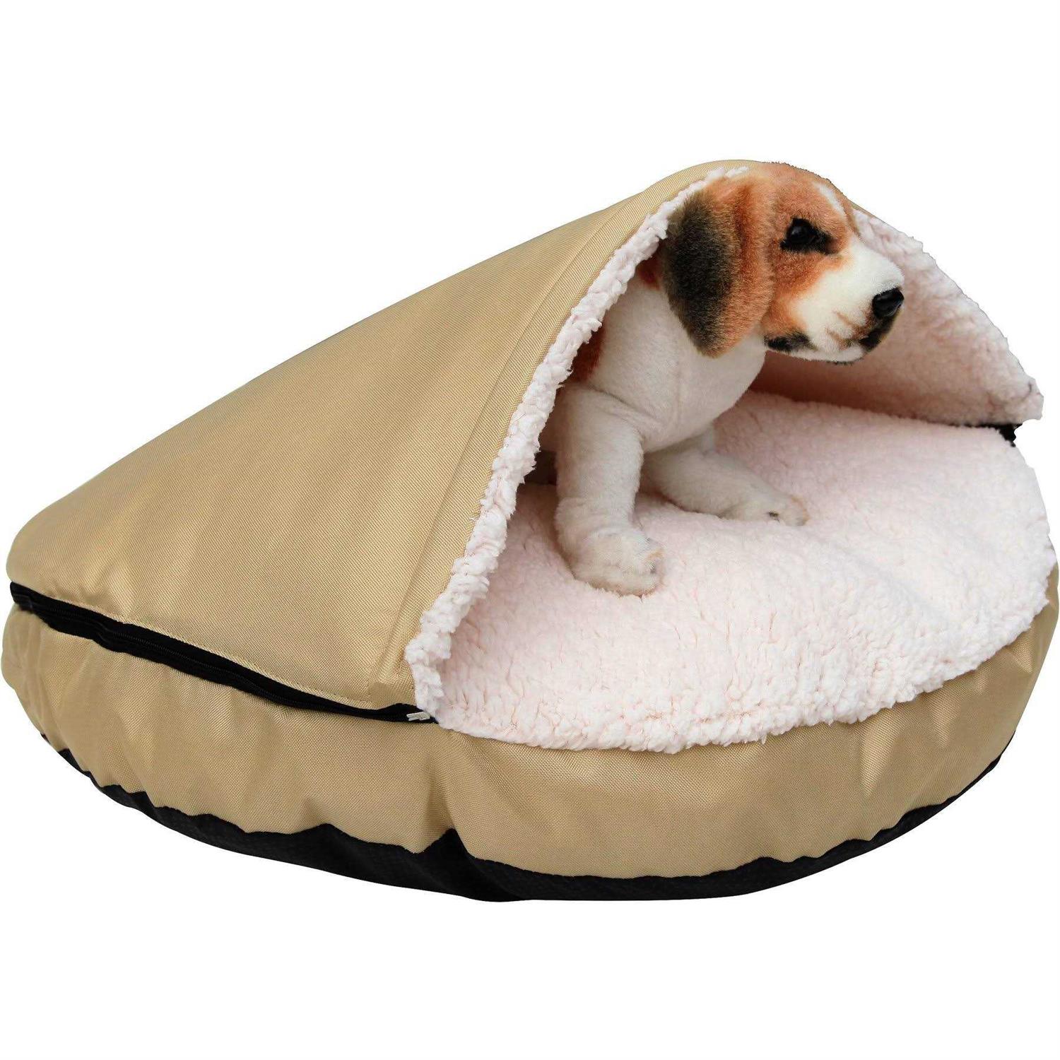 Long Rich Durable Oxford to Sherpa Pet Cave and Round Pet Bed, 25, with Removable Top and Insert