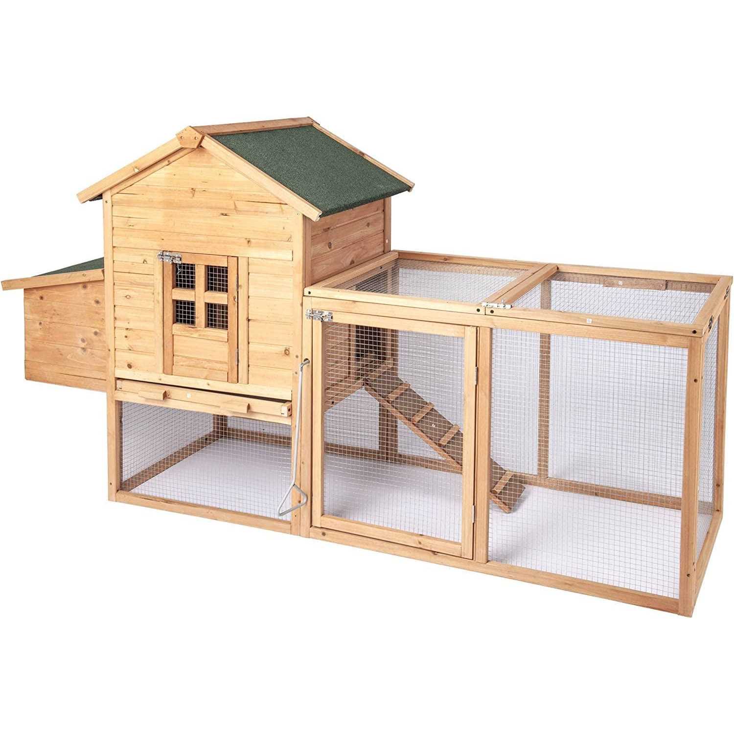 Grezone Chicken Coop Large Wooden Outdoor Hutch Hen Cage with Ventilation Castle Door