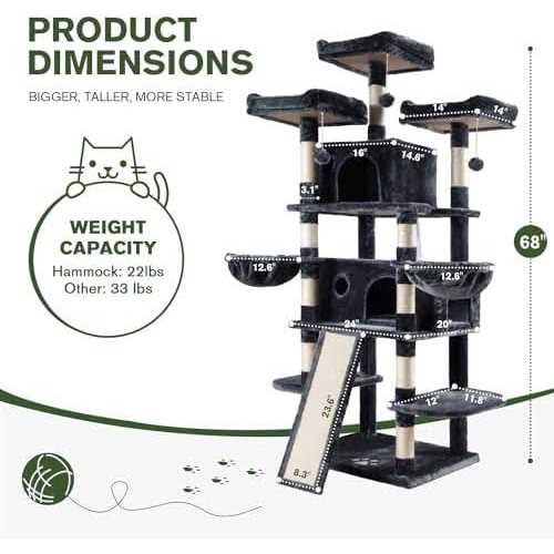 IMUsee 68 Inches Multi-Level Cat Tree for Large Cats/Big Cat Tower with Cat Condo/Cozy Plush Perches/Sisal Scratching