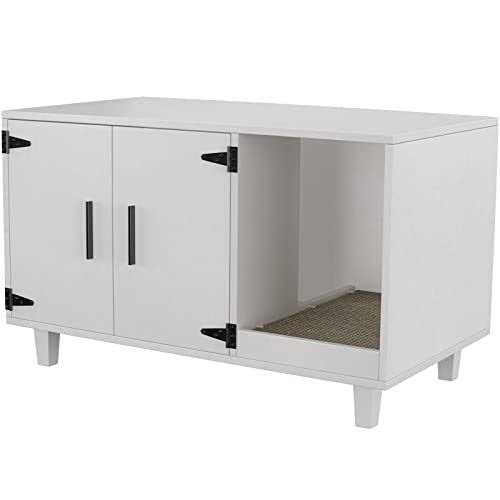 GDLF Pet Crate Cat Washroom Hidden Litter Box Enclosure as Table Nightstand with Scratch Pad,Stackable
