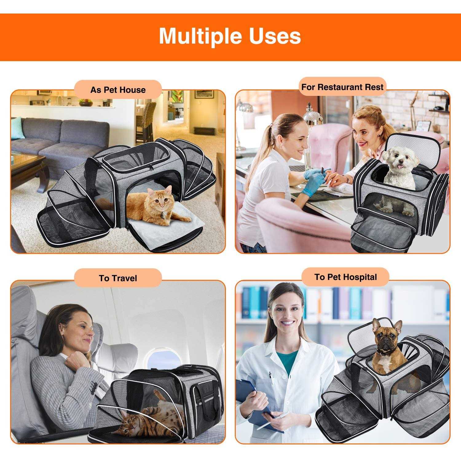 MASKEYON TSA Airline Approved Soft Sided Pet Carrier 4 Expandable Large Travel Carrier Collapsible with 3 Removable Washable