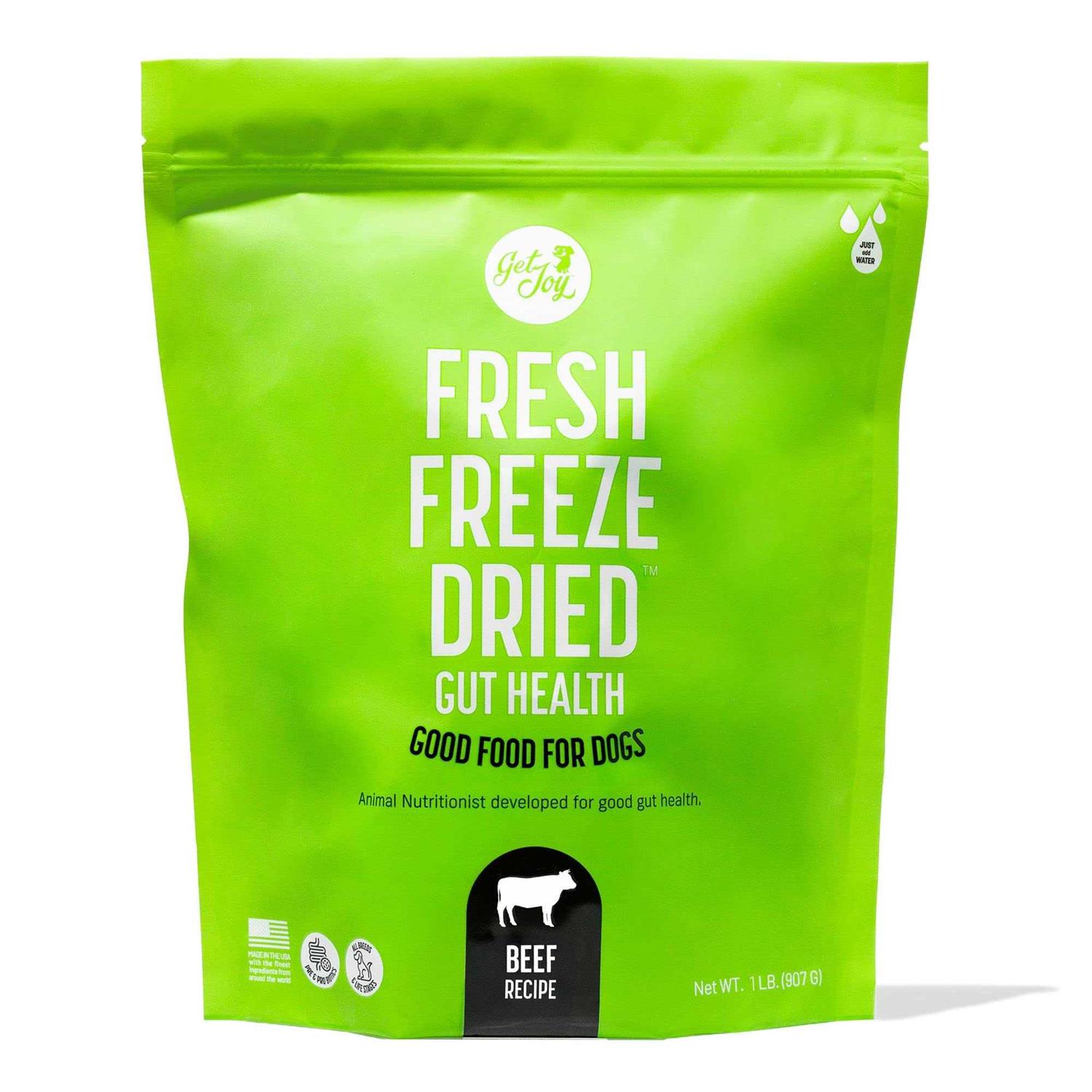 Get Joy Gut Health Fresh Freeze Dried Raw Meal, Beef Recipe Bag, Dog Food for Dogs of All Breeds and Life Stages