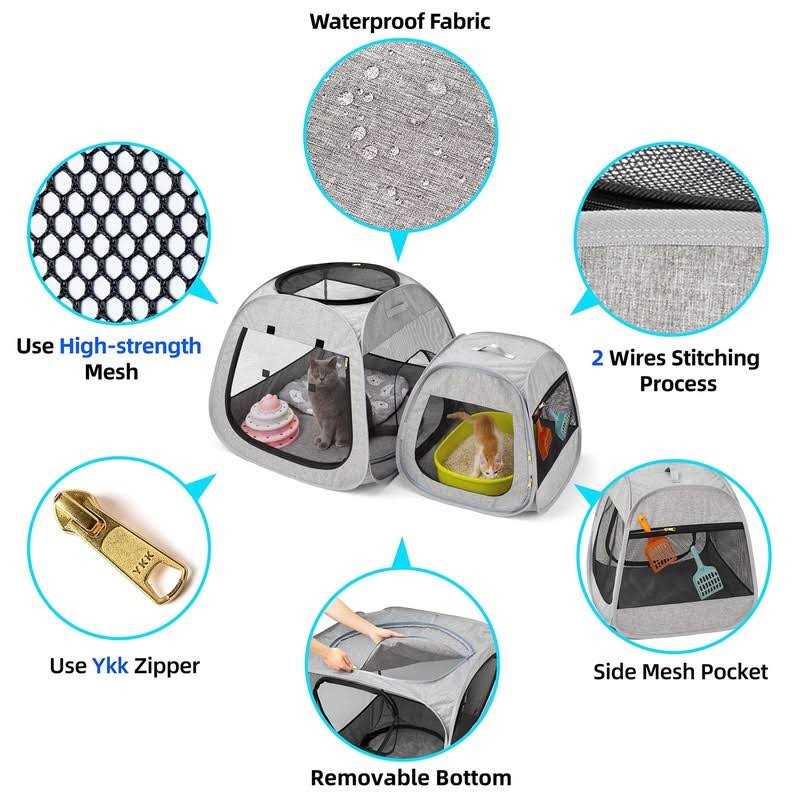 Tenrai Portable Cat Playpen, Trapezoidal Design for Better Standing, Foldable Pet Tent for Indoor and Outdoor Use of Kitten and Puppy