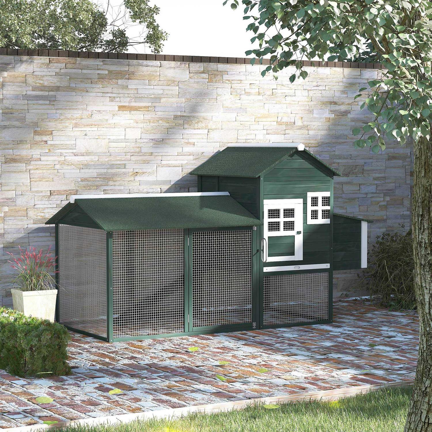 PawHut 84 Wooden Chicken Coop Hen House Outdoor with Run Nesting Box