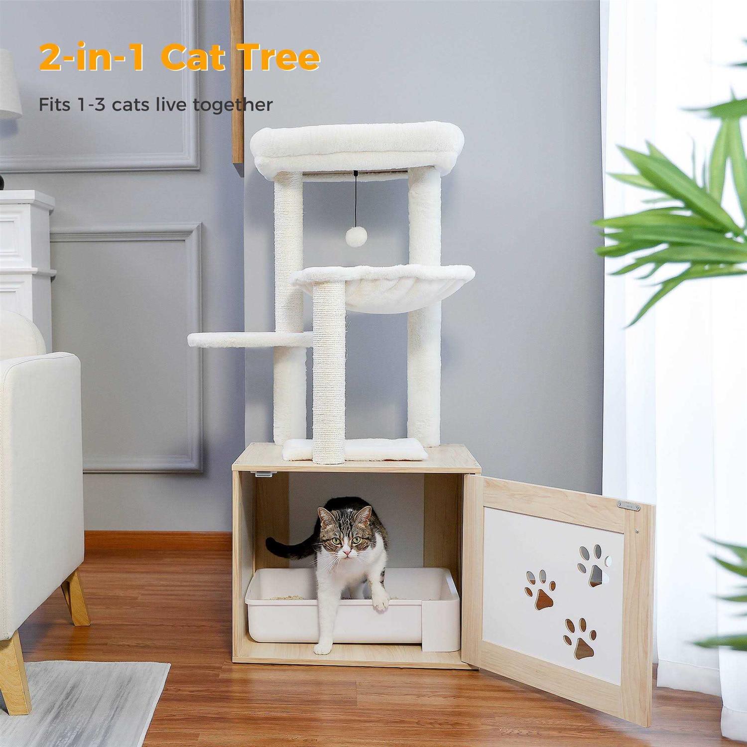 Pawz Road Cat Tree with Litter Box Enclosure Cat Tower with Scratching Posts for All Indoor Cats