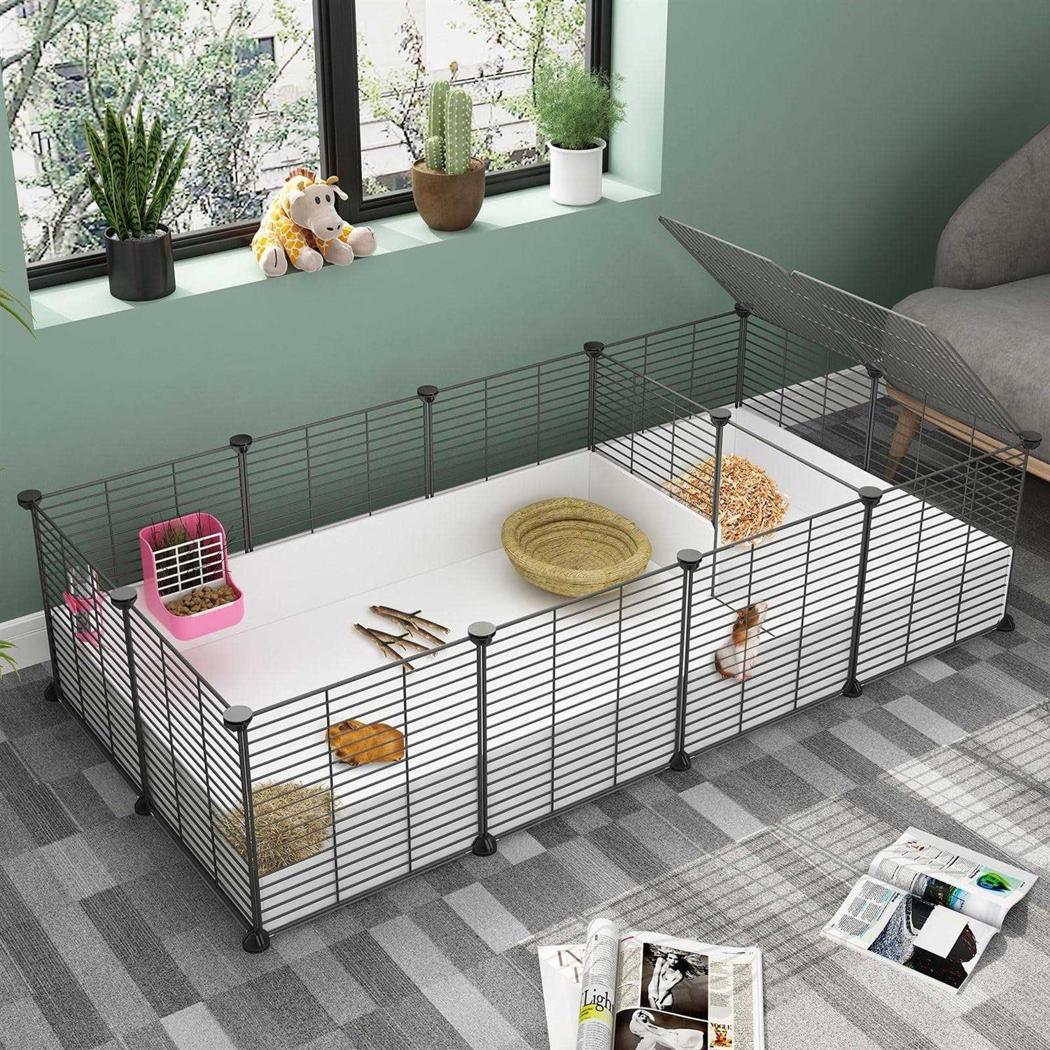 Eiiel Guinea Pig Cage,Indoor Habitat Cage with Waterproof Plastic Bottom,Playpen for Small Pet Bunny