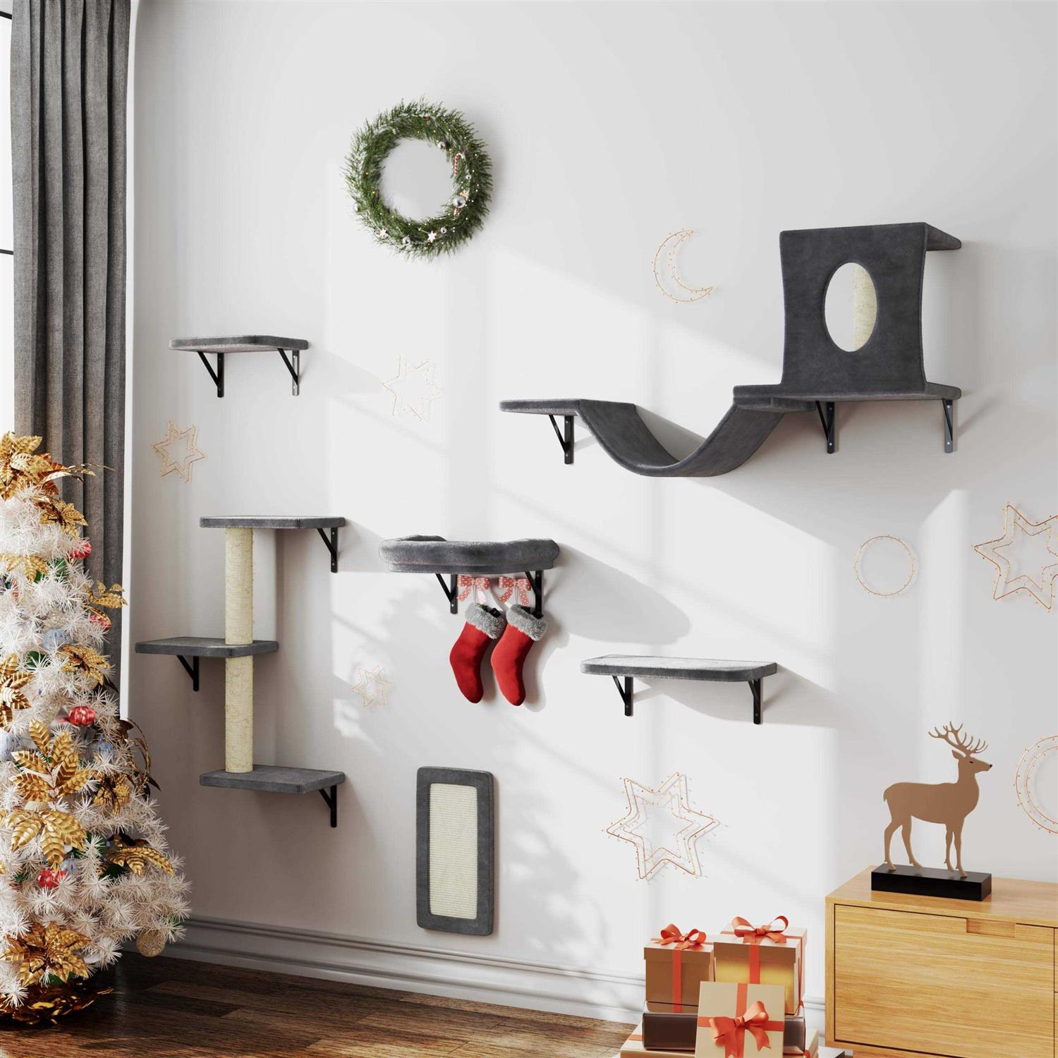 NUNU LAB Cat Wall Shelves 6 Pcs Luxury Wall-Mounted Cat Climber Set