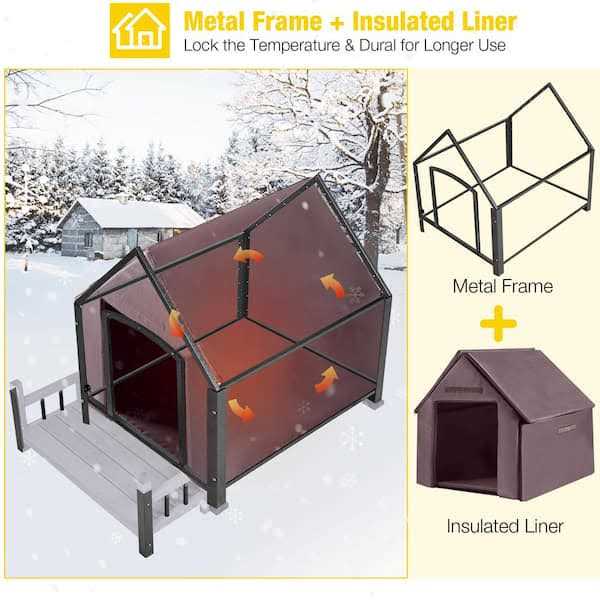 aivituvin Insulated Large Dog House with Liner Inside Iron Frame AIR81-IN