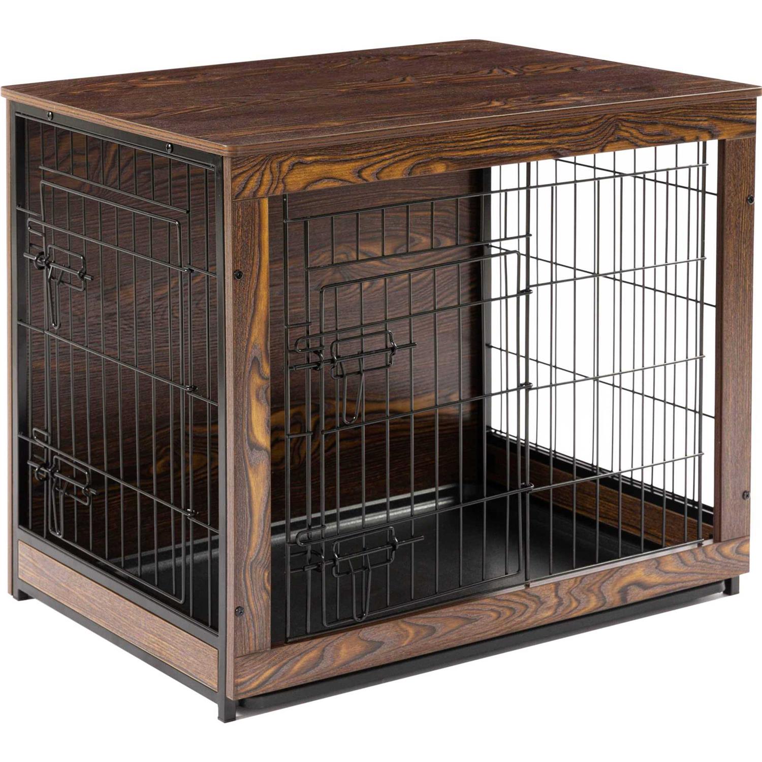 Megidok Wooden Dog Crate Furniture with Cushion Dog Crate End Table with Tray