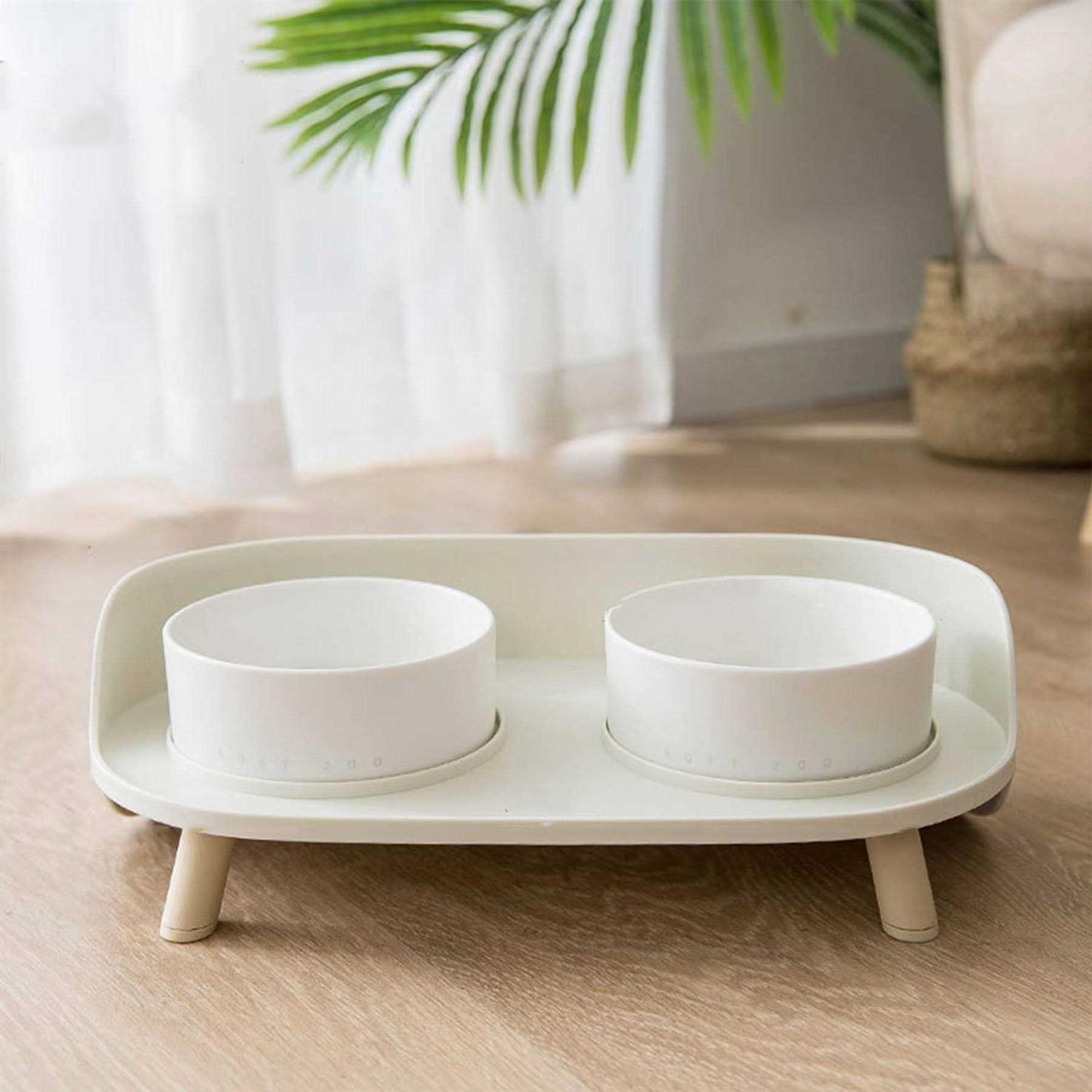 HANAMYA Double Bowl Ceramic Bowl Feeder Set