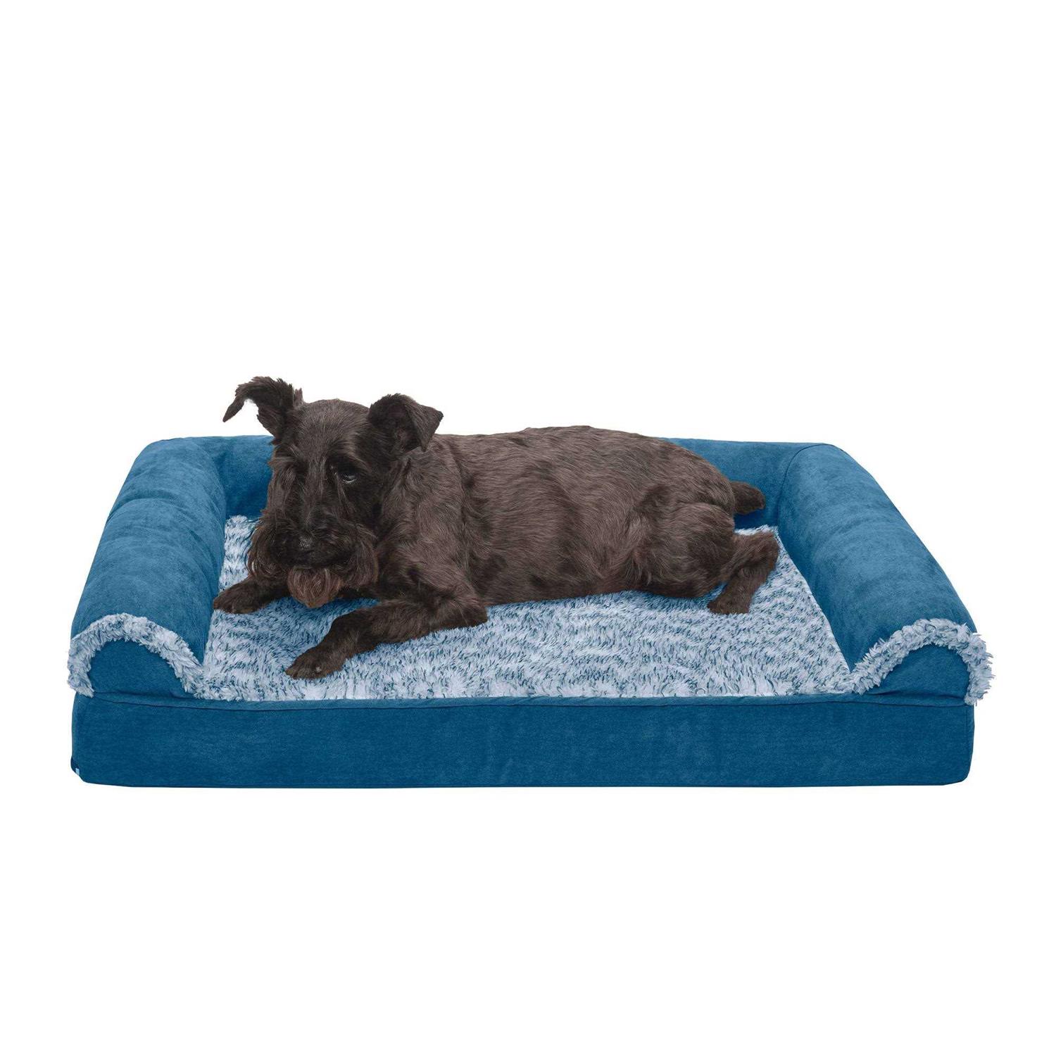 FurHaven Two-Tone Faux Fur Suede Orthopedic Sofa Dog Bed