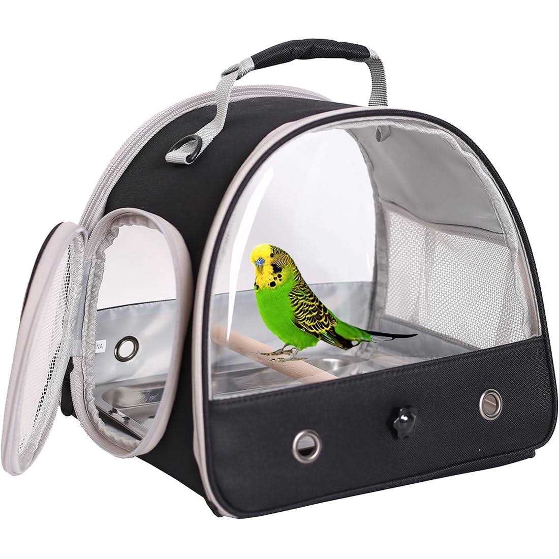 Halinfer Small Bird Cage, Portable Small Bird Parrot Parakeet Carrier with Standing Perch and Stainless Steel Tray