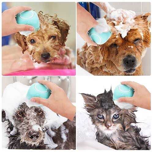 Woleigiao Dog Bath Brush, Pet Massage Brush Shampoo Dispenser, Soft Silicone Brush Rubber Bristle for Dogs and Cats Shower Grooming