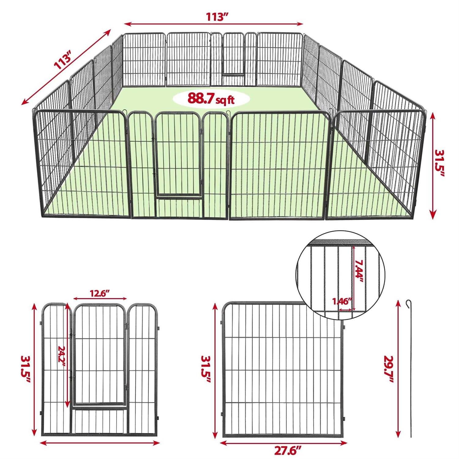 Zenstyle 32 inch Height Foldable Metal Exercise Pen Multiple Shape Pet Playpen 16 Panel Dog Kennel