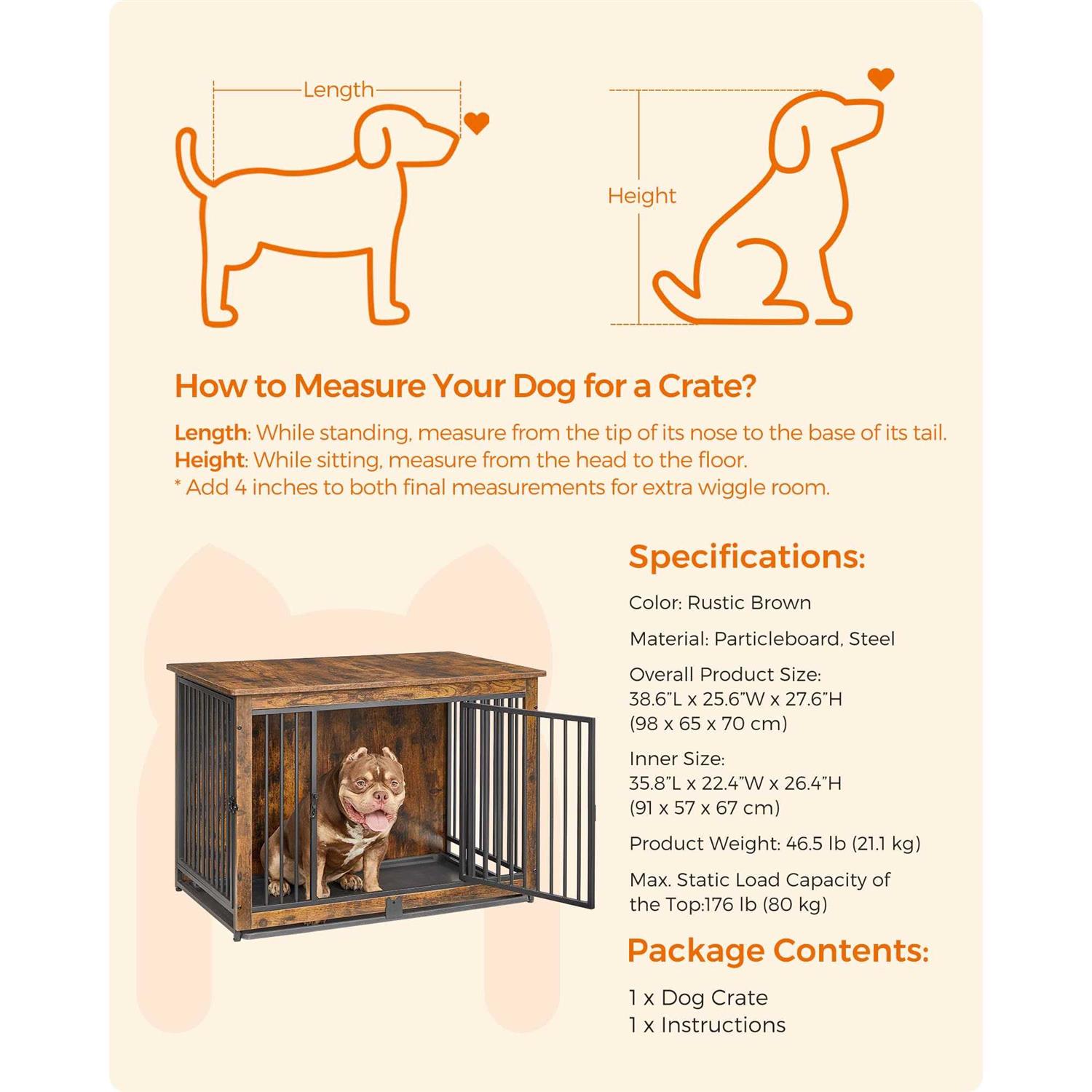 Feandrea Dog Crate Furniture Dog Kennel for Medium Dogs up to 70 lb