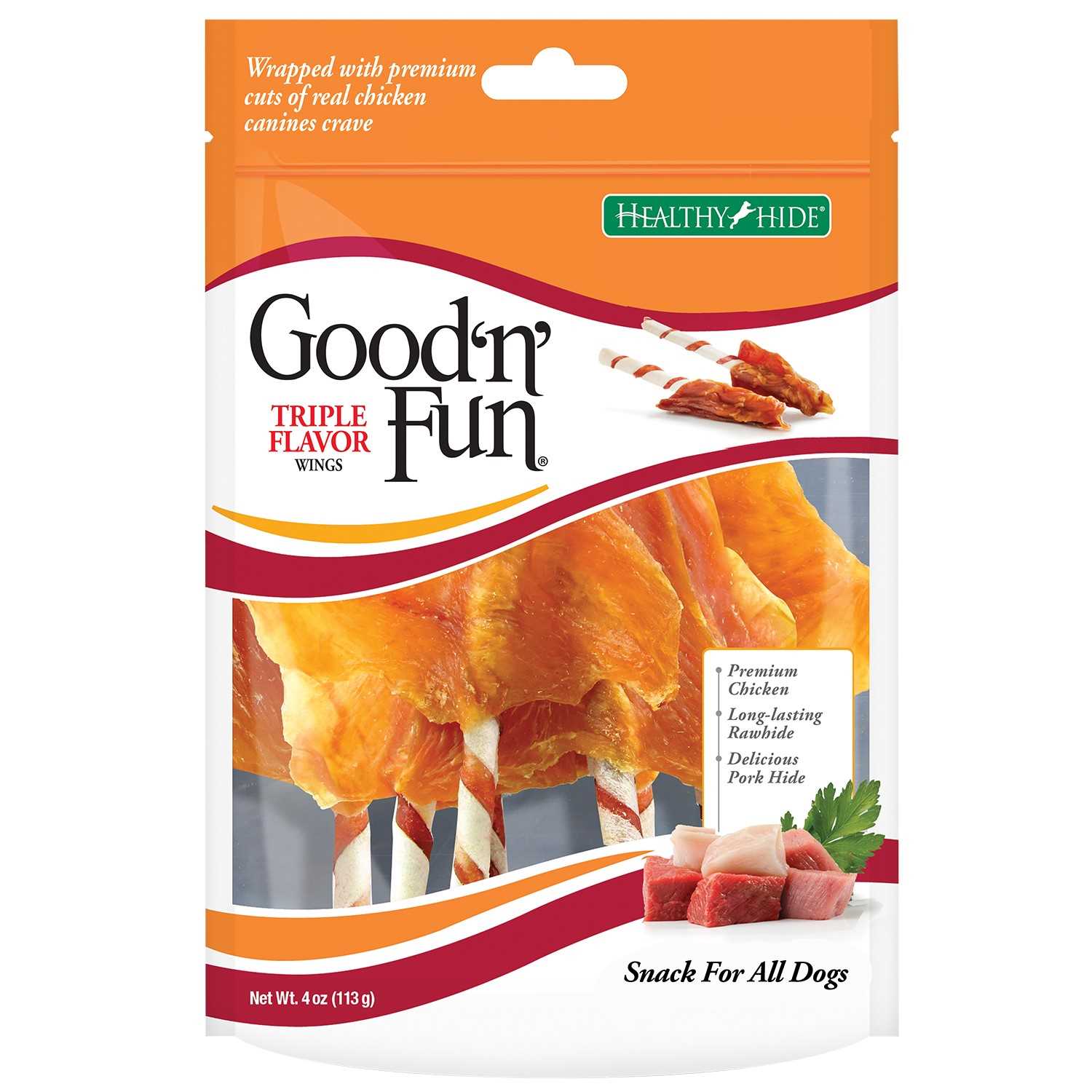 Good ‘N’ Fun Triple Flavor Wings, Made with Real Meat, Treats for All Dog Sizes