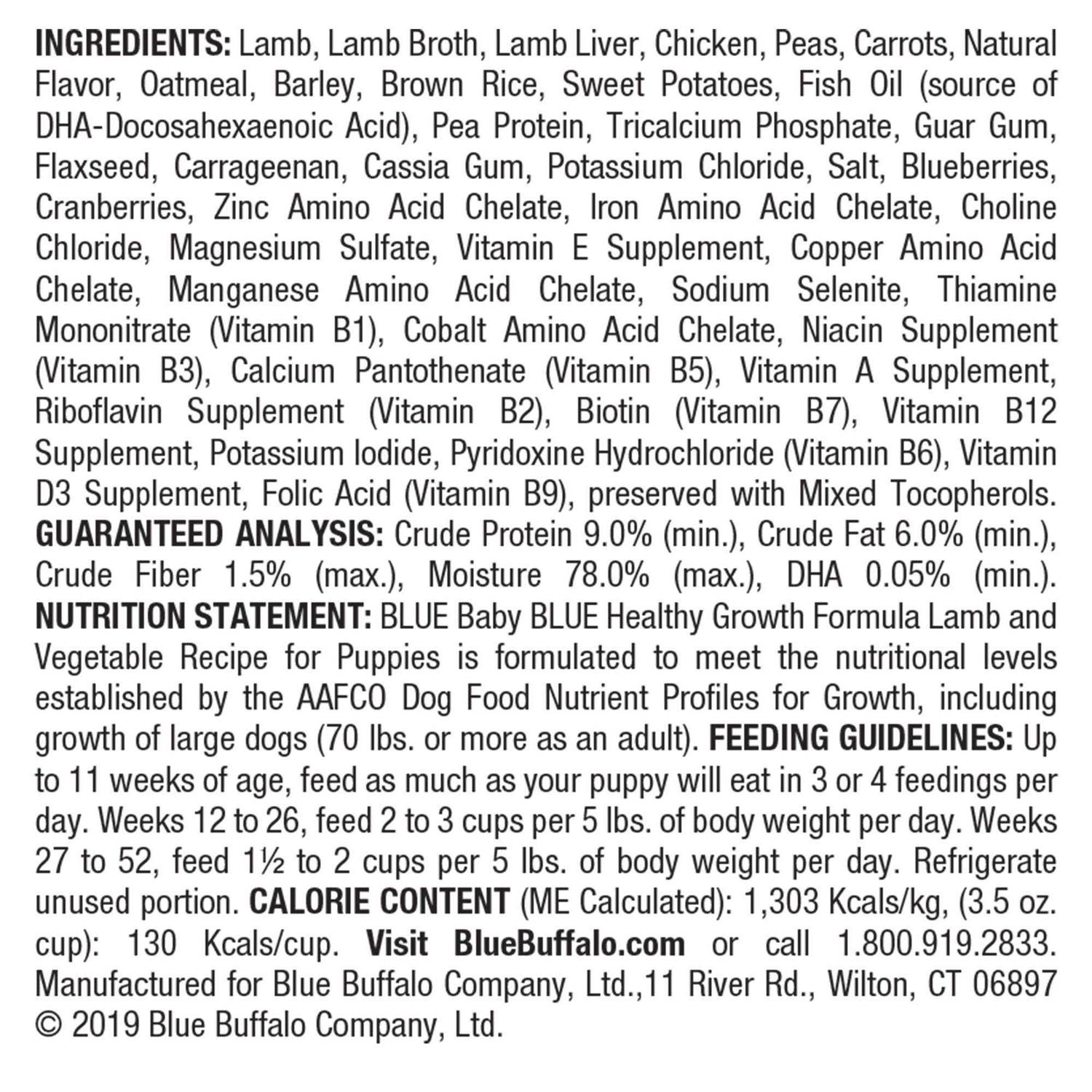 Blue Buffalo Baby Blue Healthy Growth Formula Natural Puppy Wet Dog Food