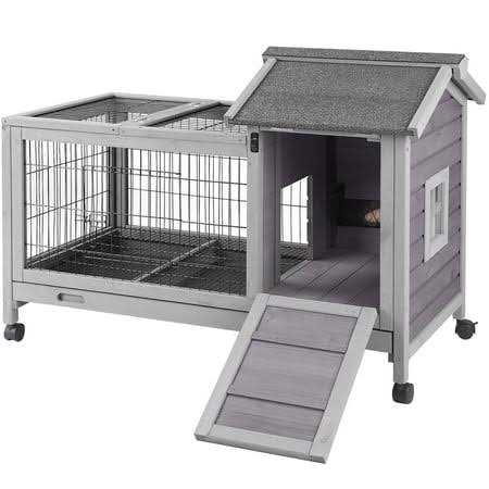 Morgete Rabbit Hutch Bunny Cage Guinea Pig House with Wheels