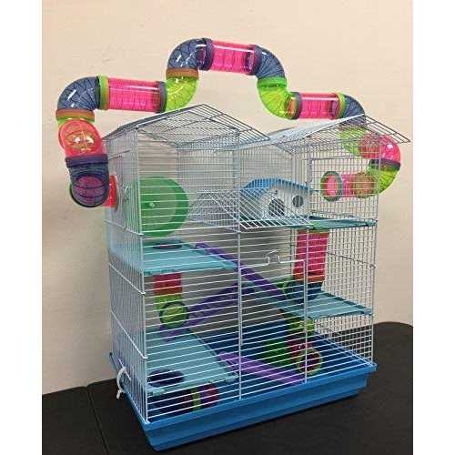 Mcage Large Multi-level Twin Tower Habitat Hamster Rodent Gerbil Mouse Mice Rat Wire Animal Cage Long Crossover Tube Tunnel Expandable and Customizable