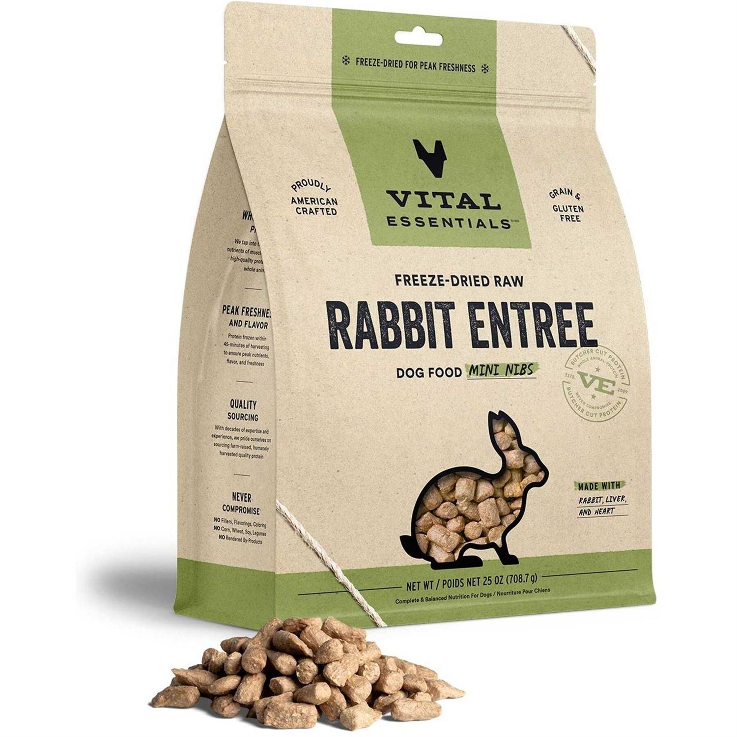 Vital Essentials Freeze Dried Dog Food Raw Rabbit Mini Nibs Entree
