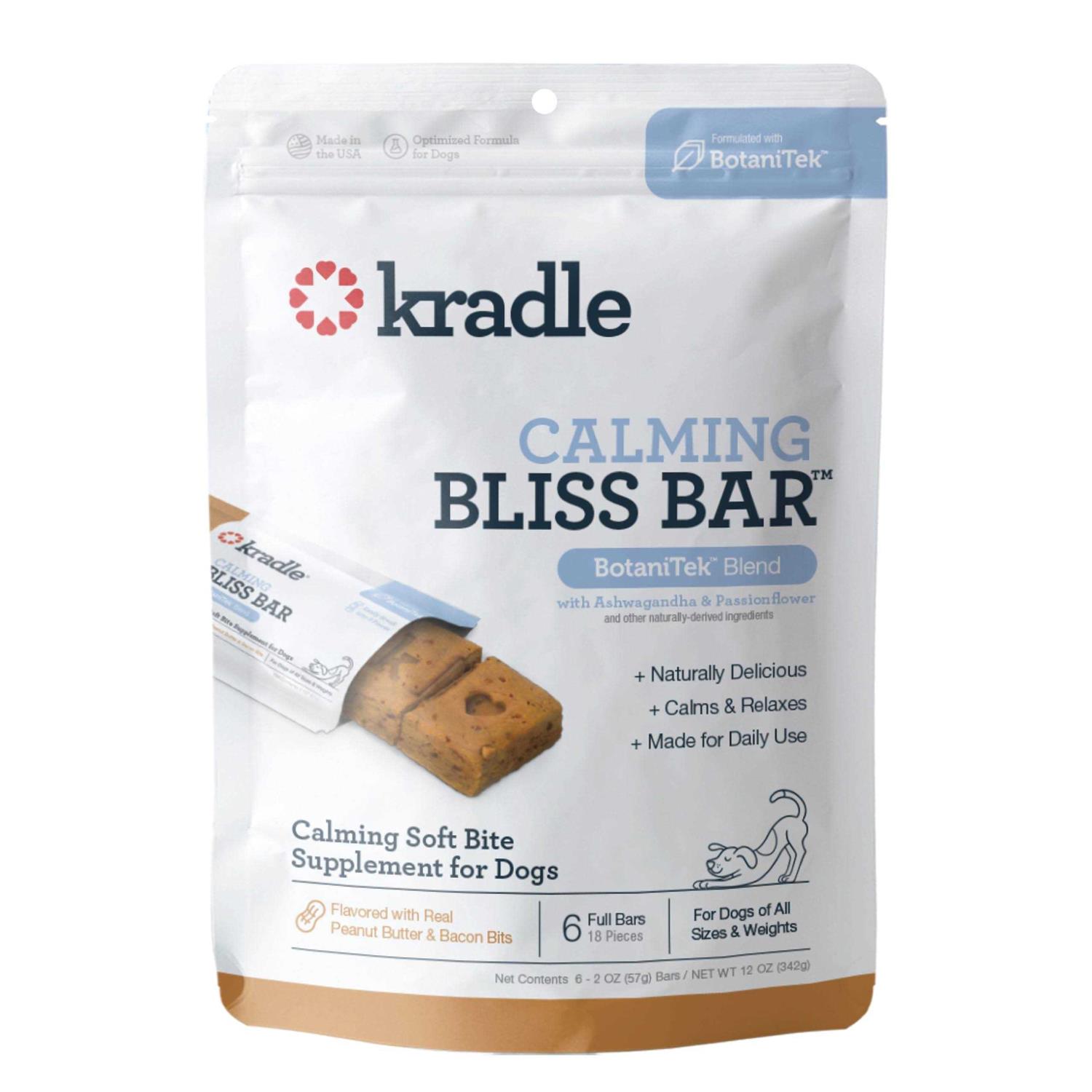Kradle Calming Bliss Soft Bake Dog Bars Peanut Butter Bacon Flavor