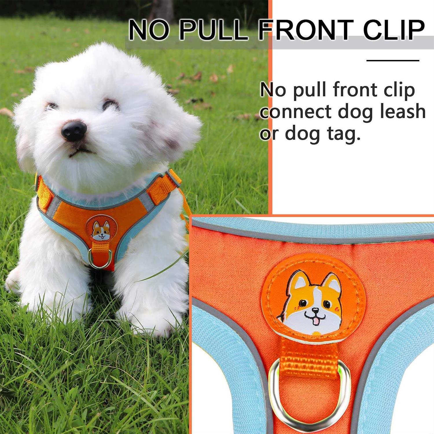 rennaio Dog Harness No Pull, Adjustable Puppy Harness with 2 Leash Clips, Ultra Padded Dog Vest Harness, Reflective Dog Harness and Leash