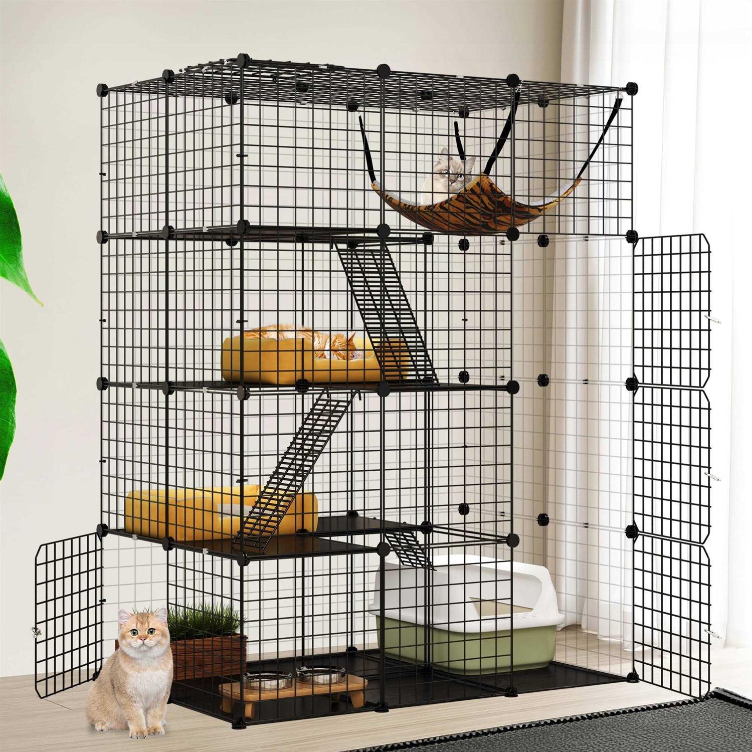 Dextrus 4-Tier Cat Cage Cat Hammock Large Metal Wire Cat Kennel DIY Cat Playpen Perfect