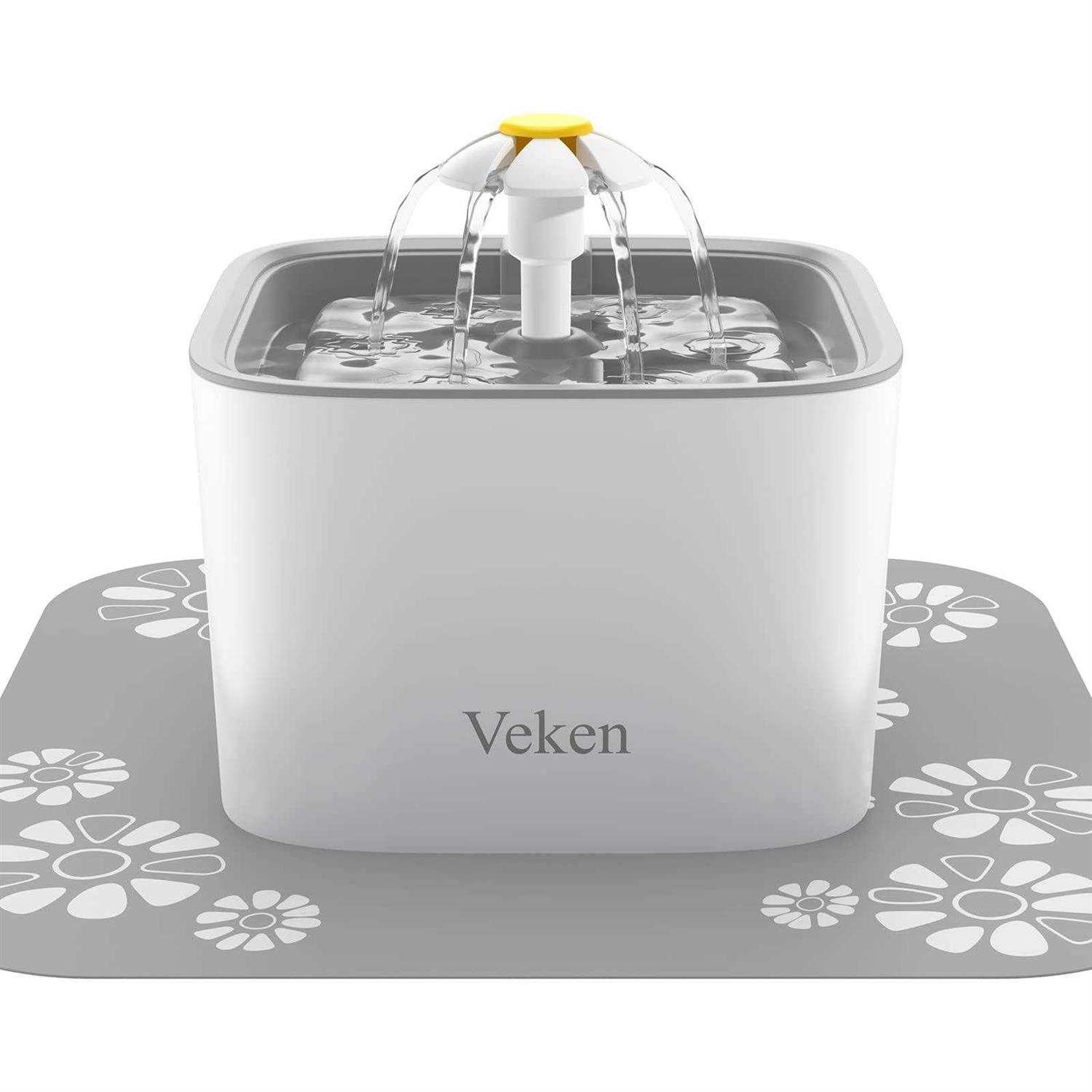 Veken Pet Fountain 84oz/2.5L Automatic Cat Water Fountain Dog Water Dispenser with 3 Replacement Filters & 1 Silicone Mat for Cats