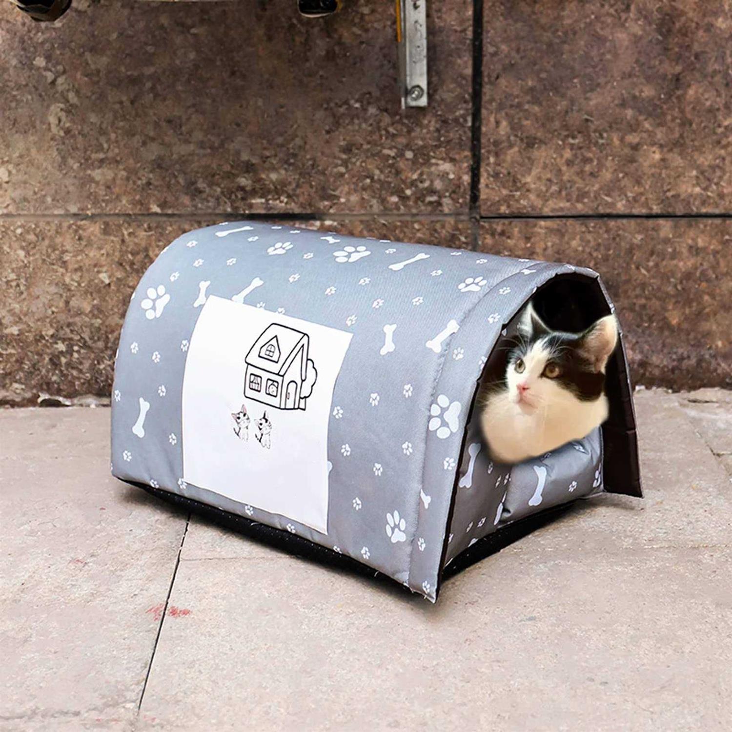 Outdoor Feral Cat House for Winter Weatherproof Waterproof Rainproof Foldable Cotton Filled Thicken Stray Feral Cats Dogs Tent Shelter Home Keep