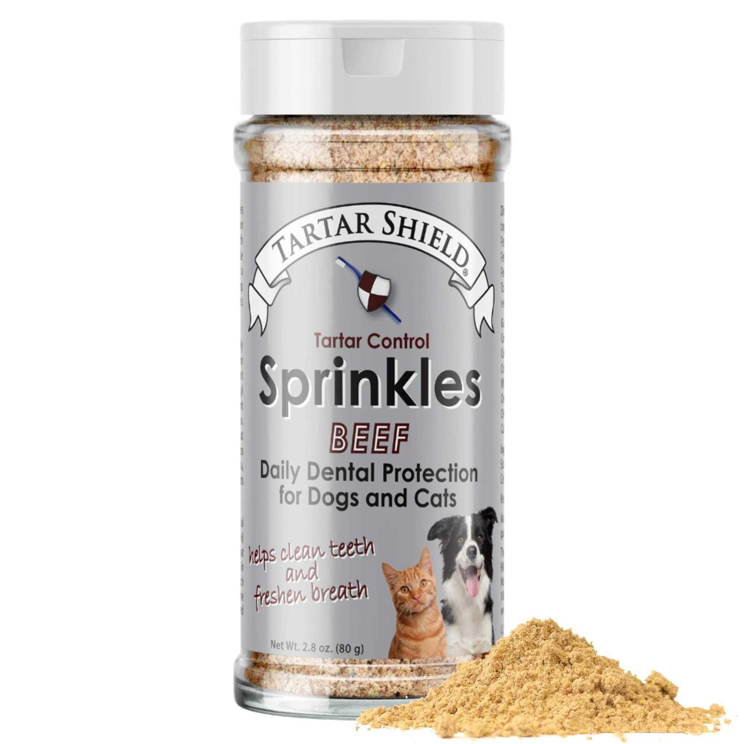 Tartar Shield Sprinkles Tartar Control Dental Dog & Cat Food Topper With Human-Grade Beef 2.8 Oz