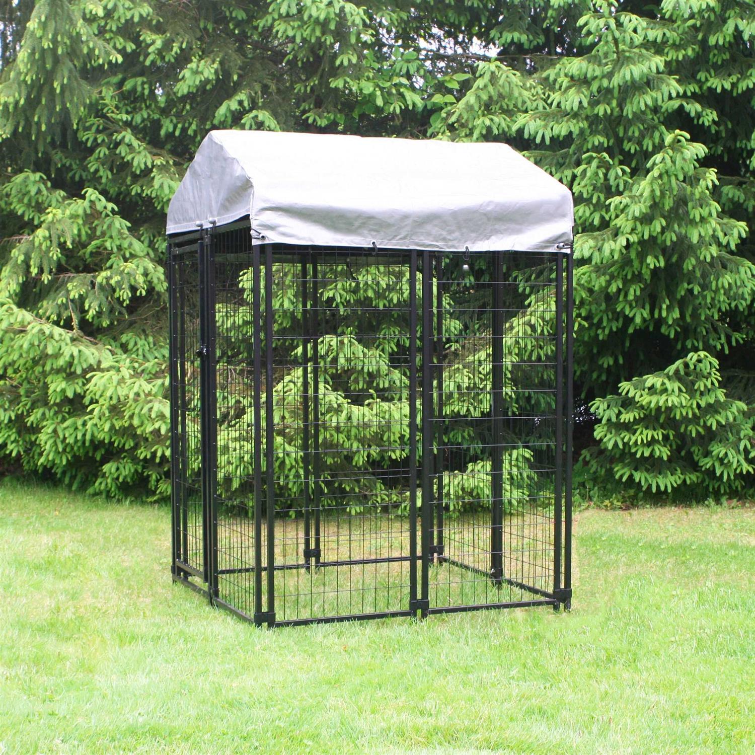 KennelMaster Vinyl Coated Welded Wire Boxed Dog Kennel, Black, 4-ft x 4-ft x 6-ft
