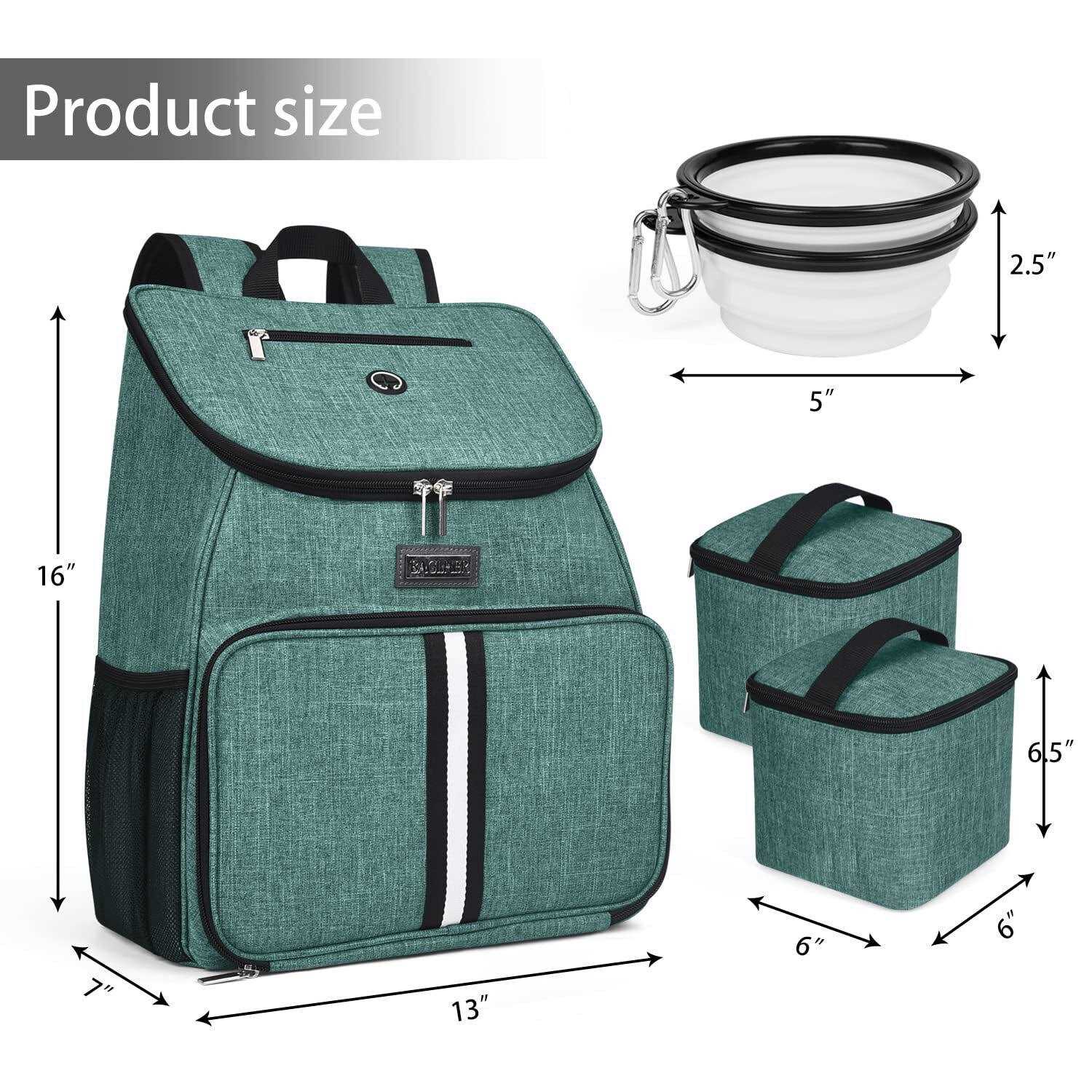 baglher Dog Travel Bag,Airline Approved Pet Supplies Backpack,Dog Travel Backpack with 2 Silicone Collapsible Bowls and 2 Food Baskets