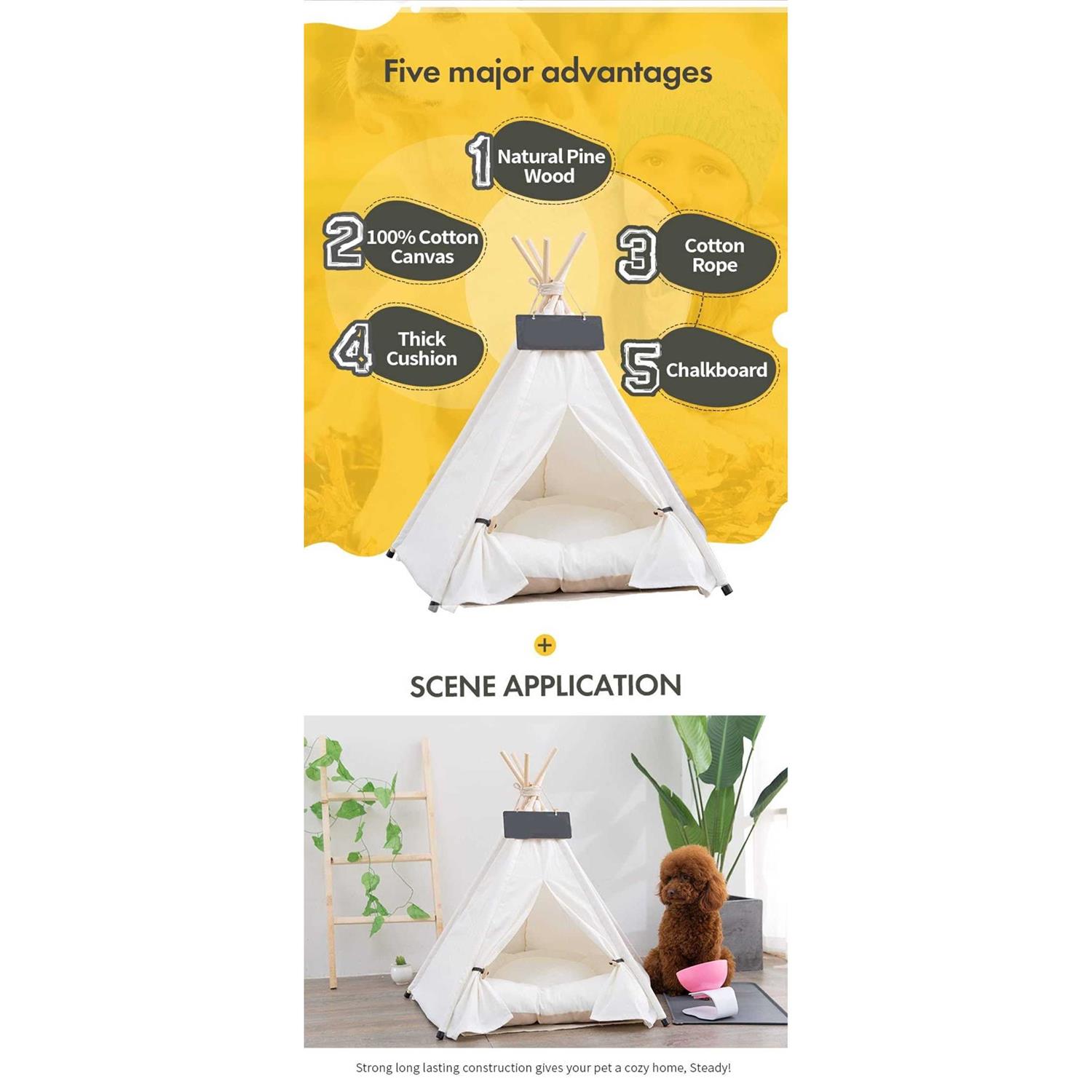 scnbom Pet Teepee Dog & Puppy Cat Bed Portable Houses with Thick Cushion for Pets Up to 20Lbs