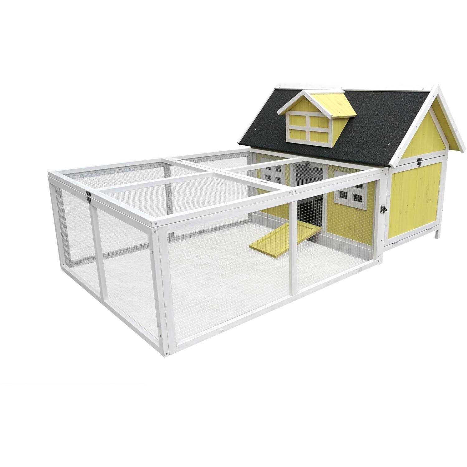 Hanover Outdoor Wooden Chicken Coop with Ramp Large Wire Mesh Run