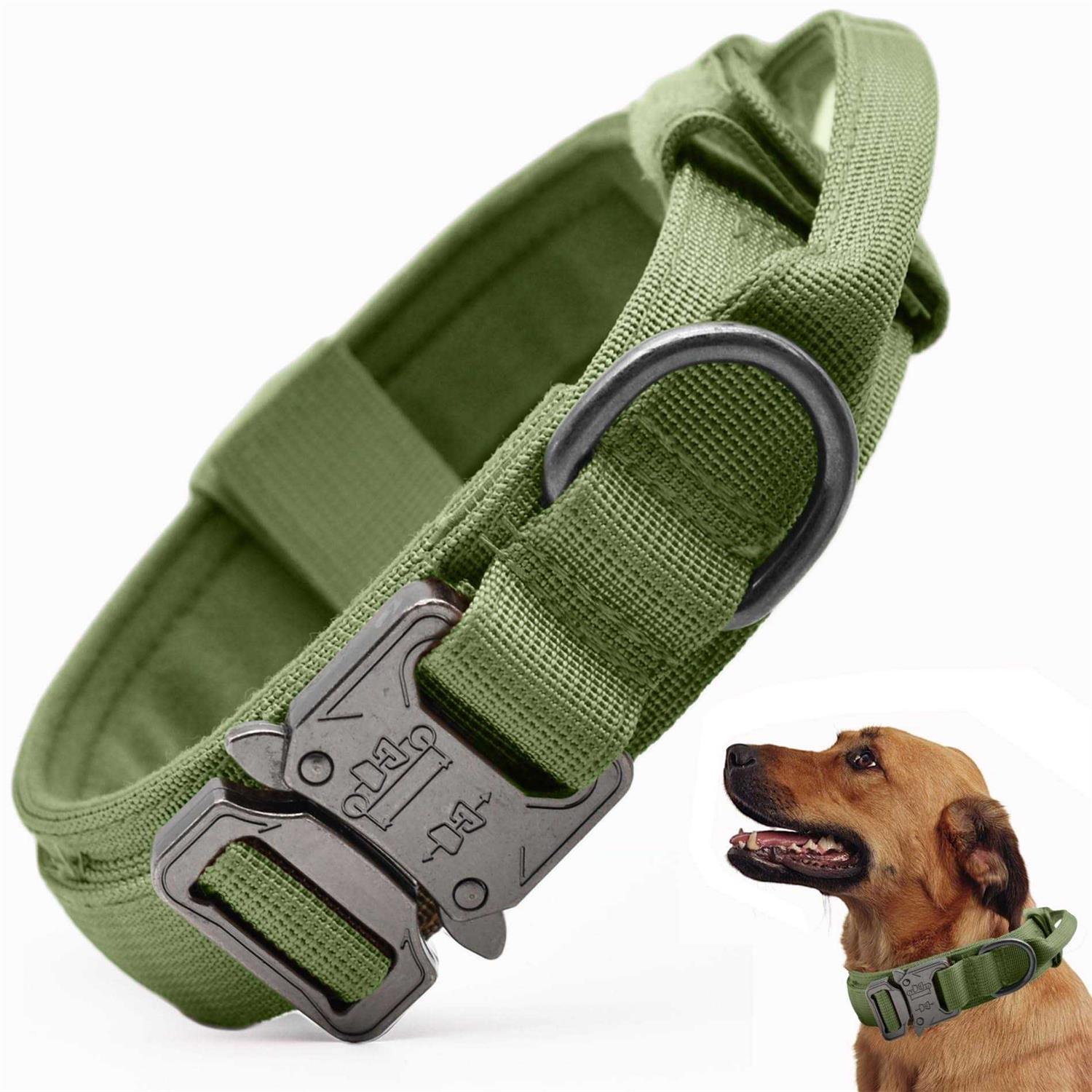Tactical Dog Collar, Adjustable Military Training Nylon Dog Collar with Control Handle and Heavy Quick-Release Metal Buckle for Small Medium Large