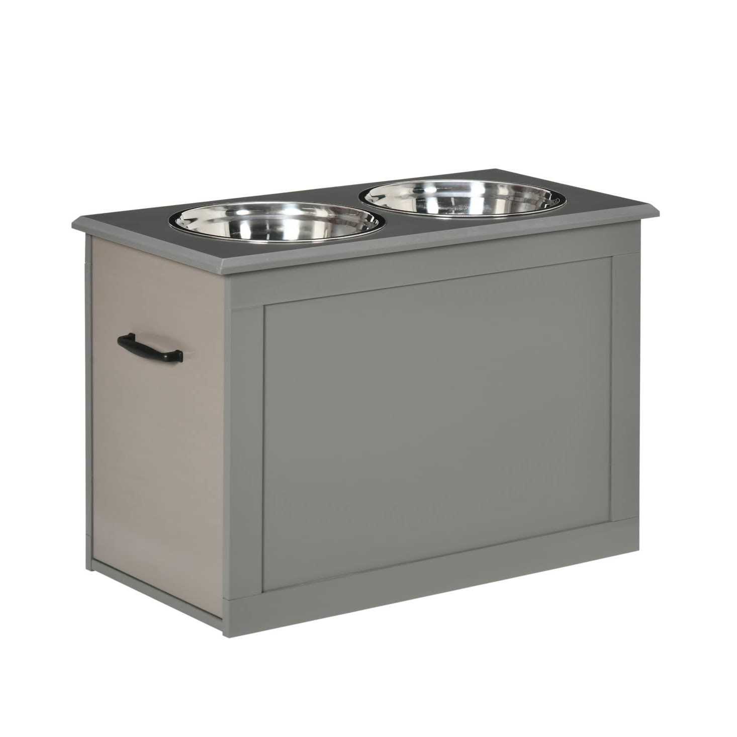 PawHut Raised Pet Feeding Storage Station with 2 Stainless Steel Bowls Base for Large Dogs and Other Large Pets