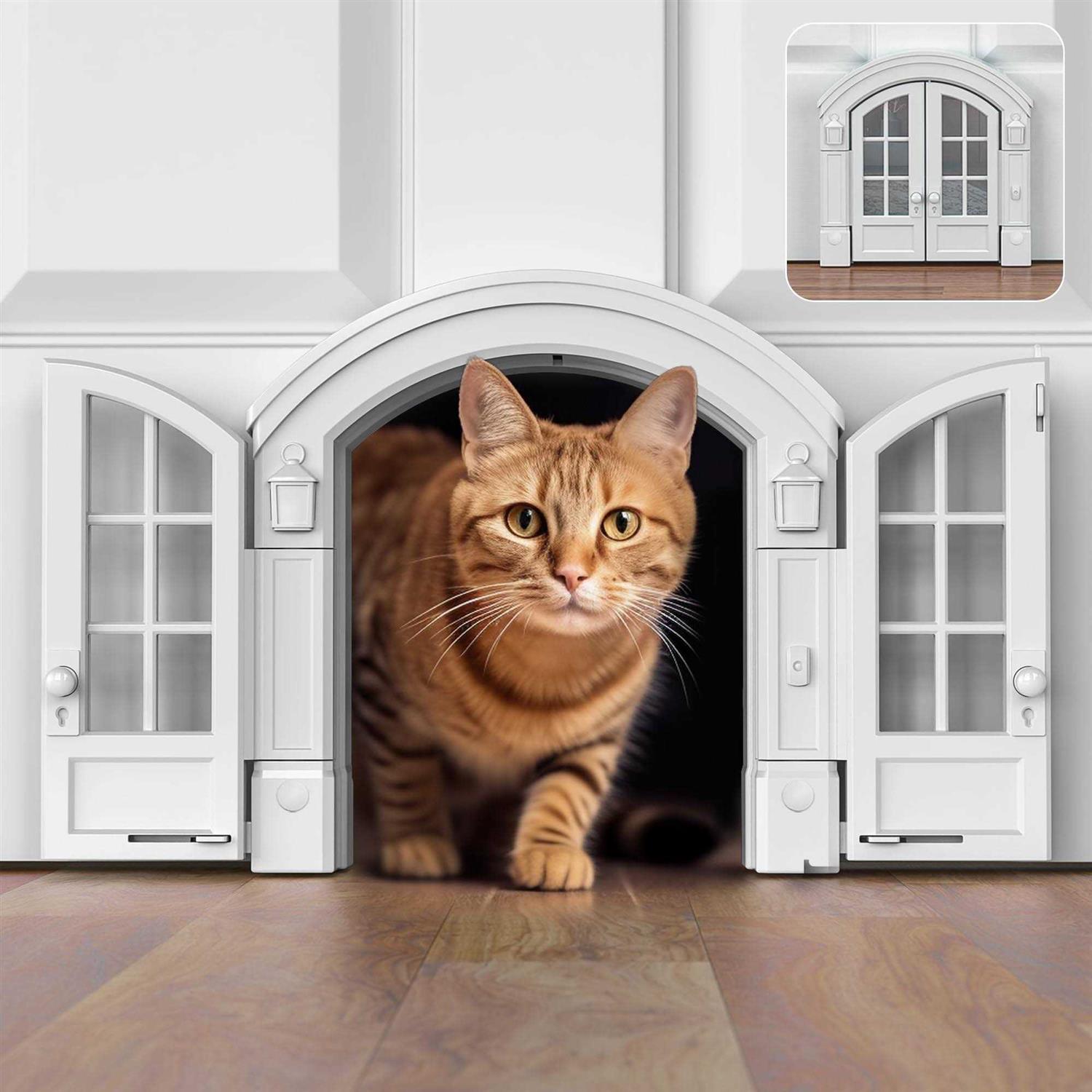 Purrfect Portal French Cat Door Stylish No-Flap Cat Door Interior Door for Average-Sized Cats Up to 20 lbs