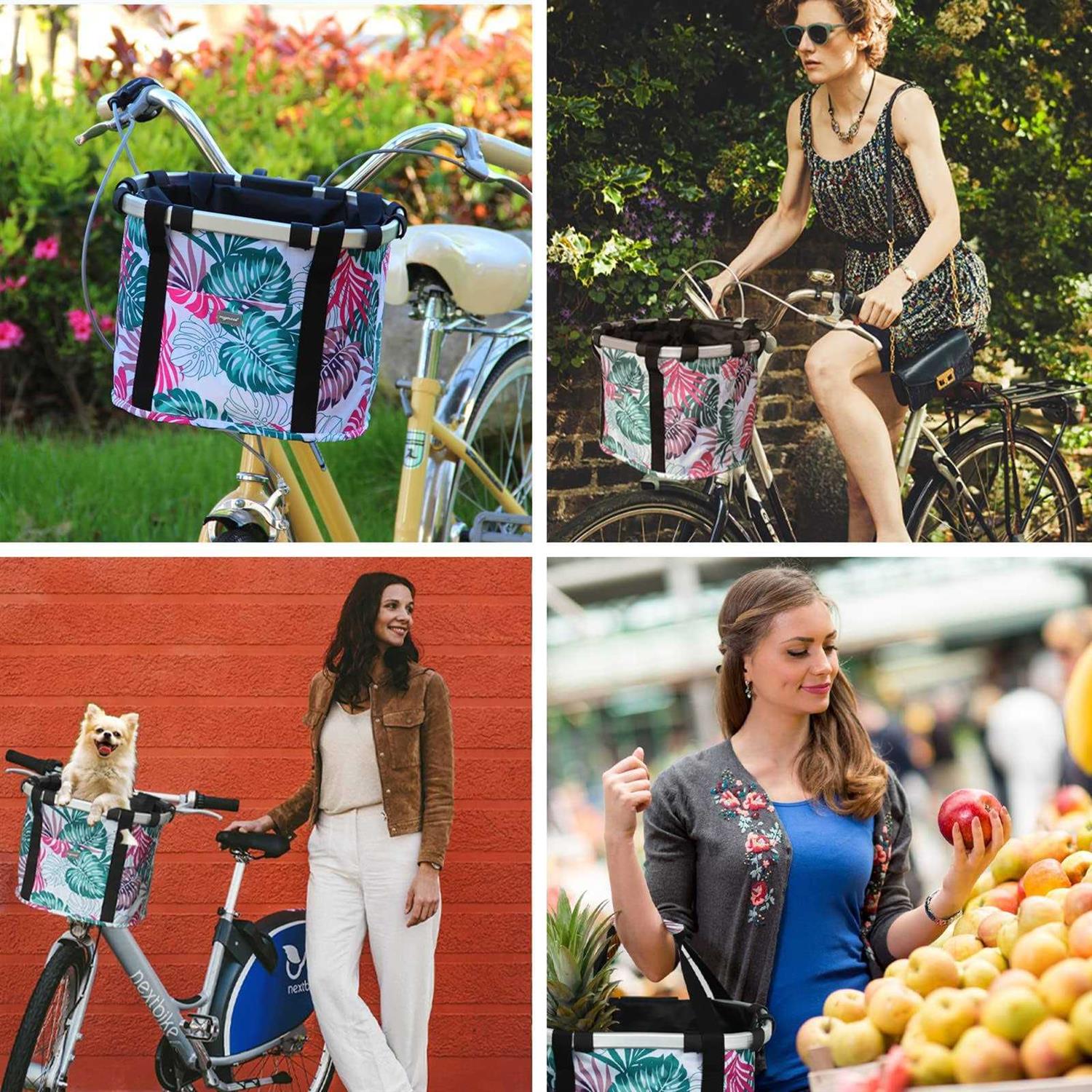 Raymace Bicycle Basket Dog Bike Handlebar Basket Front,Folding Detachable Quick Release Easy Install,Cycling Picnic Bag