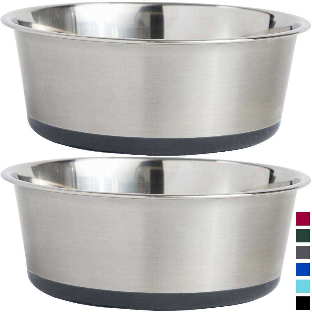 Gorilla Grip Stainless Steel Metal Dog Bowl Set of 2 Rubber Base