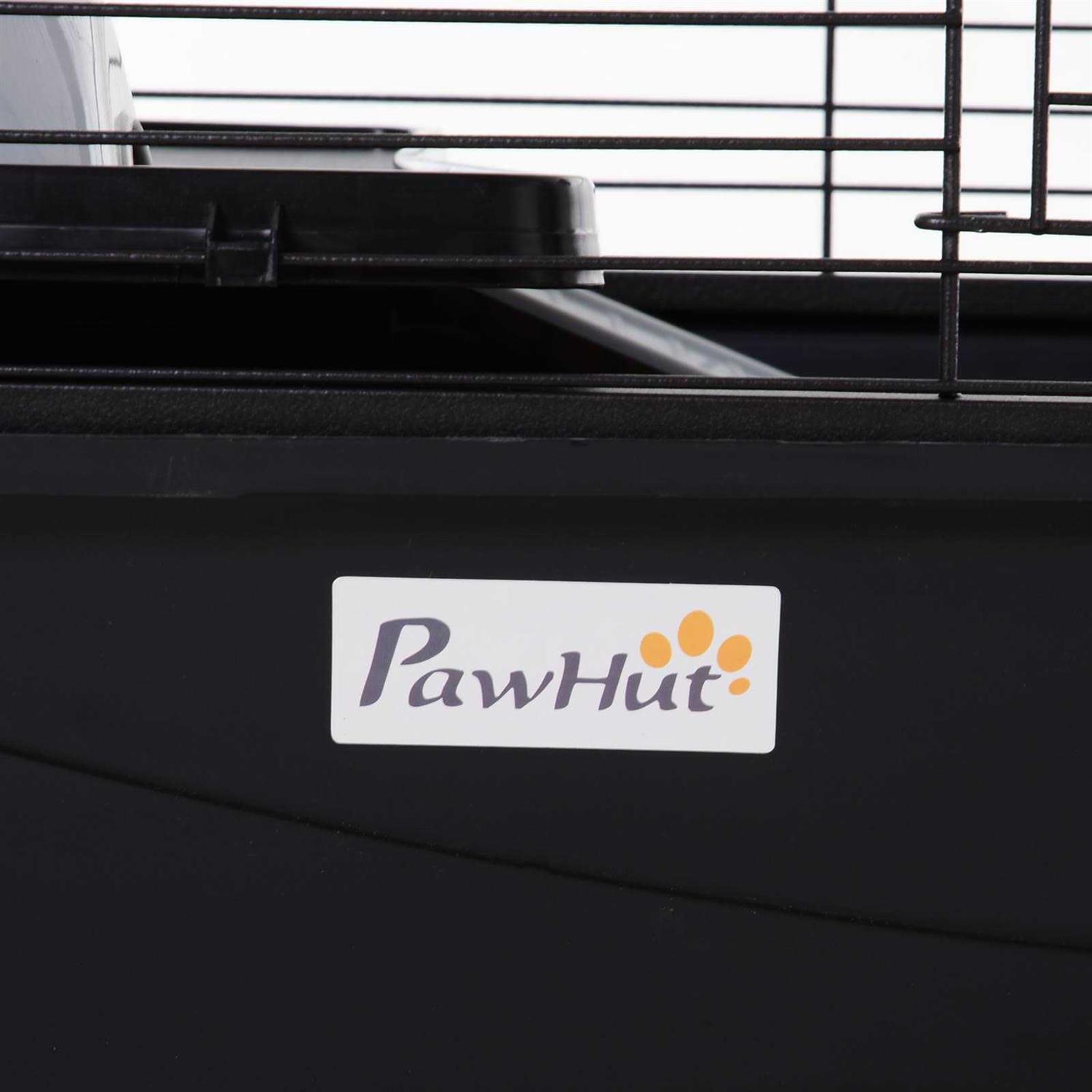 PawHut Rolling Metal Rabbit Guinea Pig or Small Animal Hutch Cage with Main House and Run