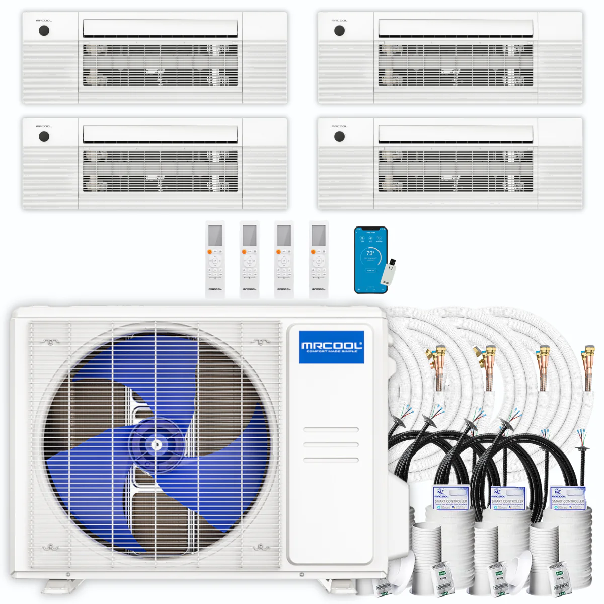 MRCOOL DIY Mini Split - 39,000 BTU 4 Zone Ceiling Cassette Ductless Air Conditioner and Heat Pump with 35 ft. Install Kit, DIYM436HPC01C140