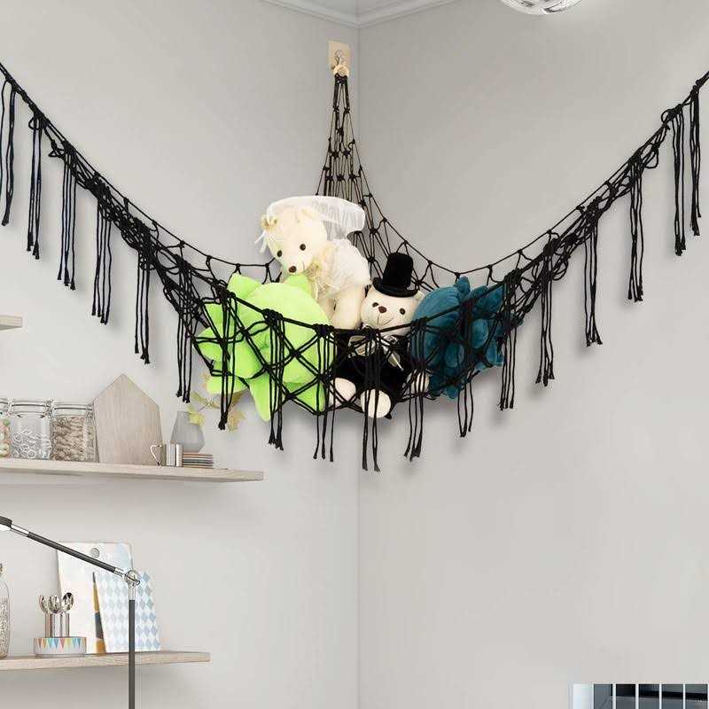 Yelienm Boho Stuffed Animals Net or Hammock Large,55 inch Toy Hammock Macrame Stuff Animal Storage Corner Hanging Net Holder,Mesh Hammock Plush Toy