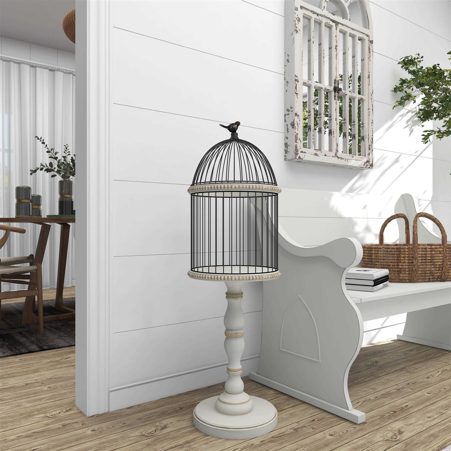 zph5263 White Wood Farmhouse Birdcage