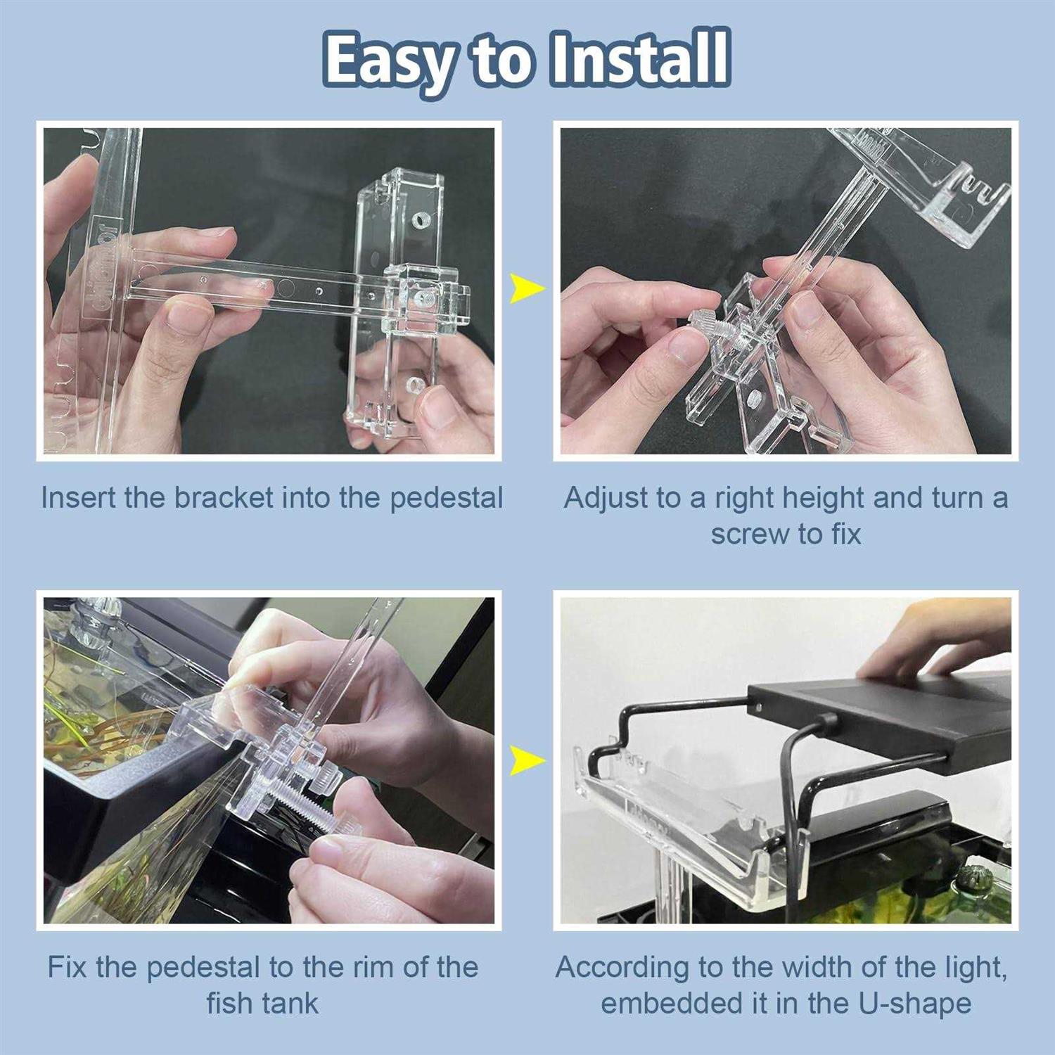 driamor Aquarium Light Riser Adjustable Clear Acrylic Fish Tank LED Light Stand Aquarium Lamp Holder Bracket Kit 2pcs Transparent Support for Width 2.5-4.4