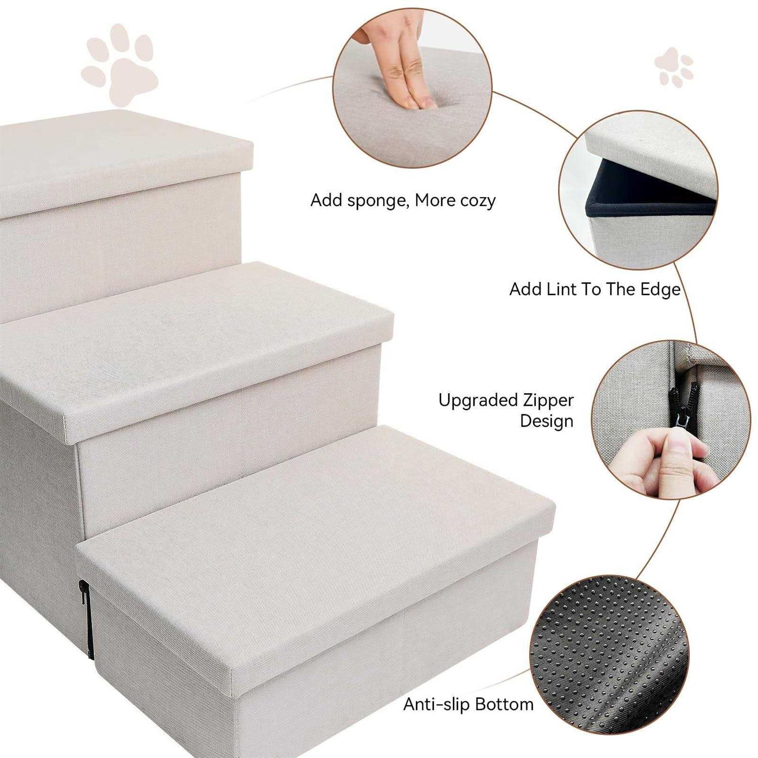 Dog Stairs, Dog Steps for High Beds, Foldable Pet Stairs for Small Medium or Large Dogs Puppy with Storage for Bed and Couch