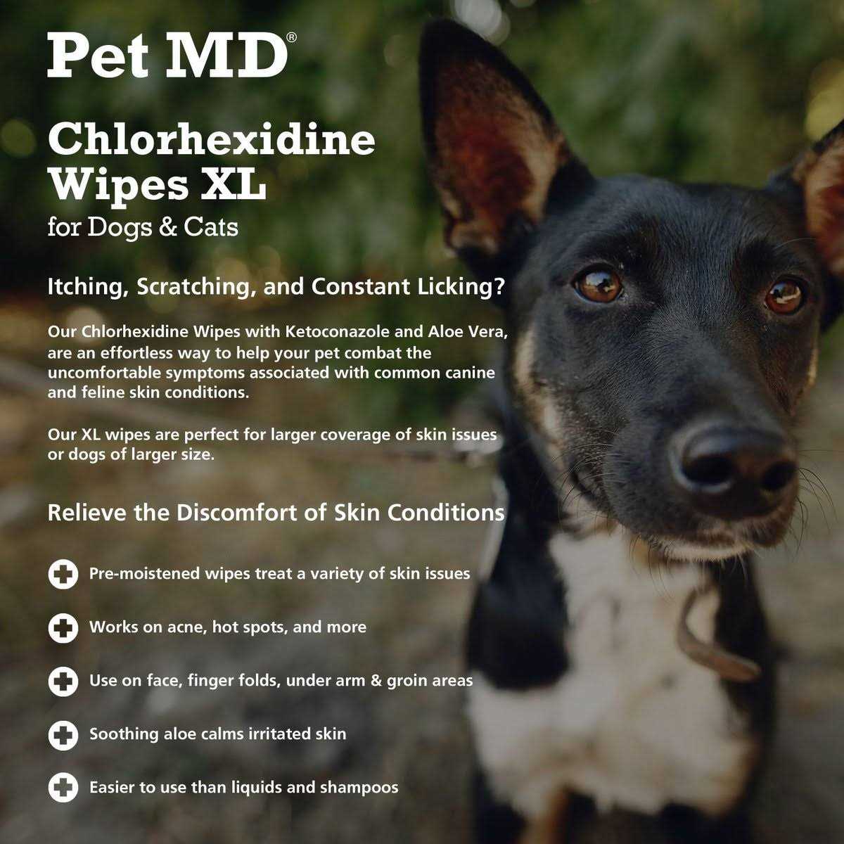 Pet MD Chlorhexidine Antiseptic Dog & Cat Wipes